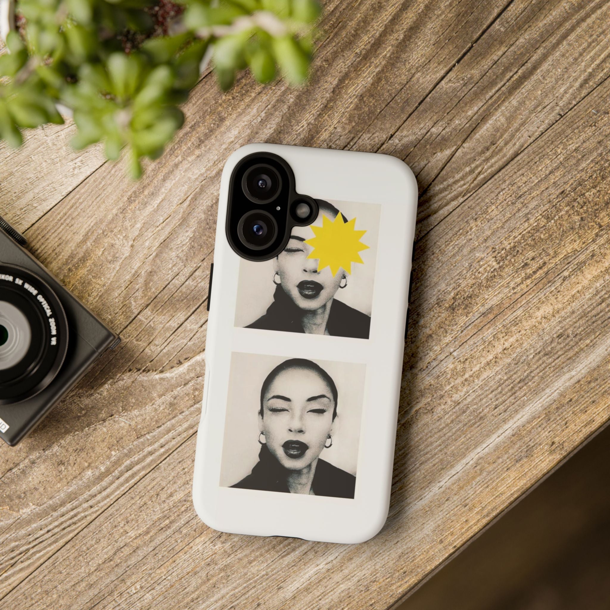SADE Phone Case — Retro Black & White Portrait with Yellow Sunburst
