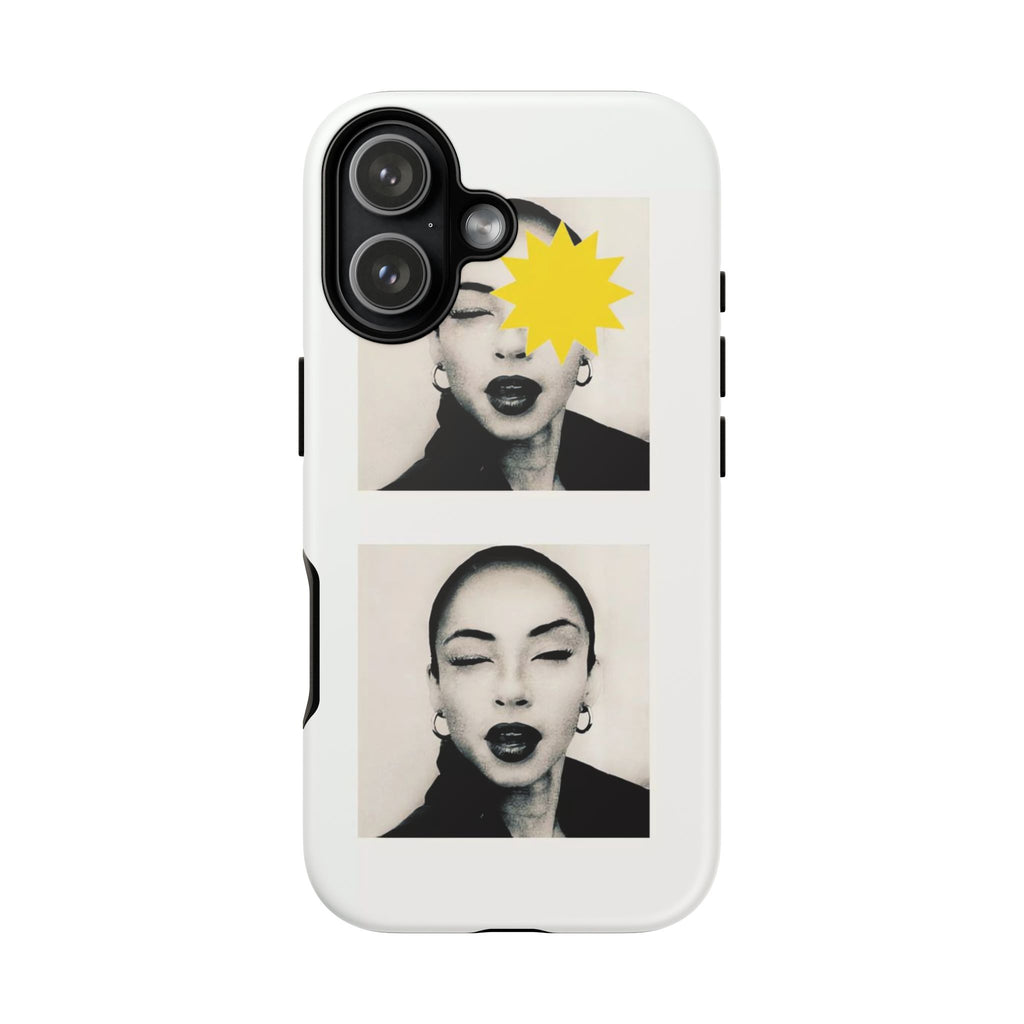 SADE Phone Case — Retro Black & White Portrait with Yellow Sunburst