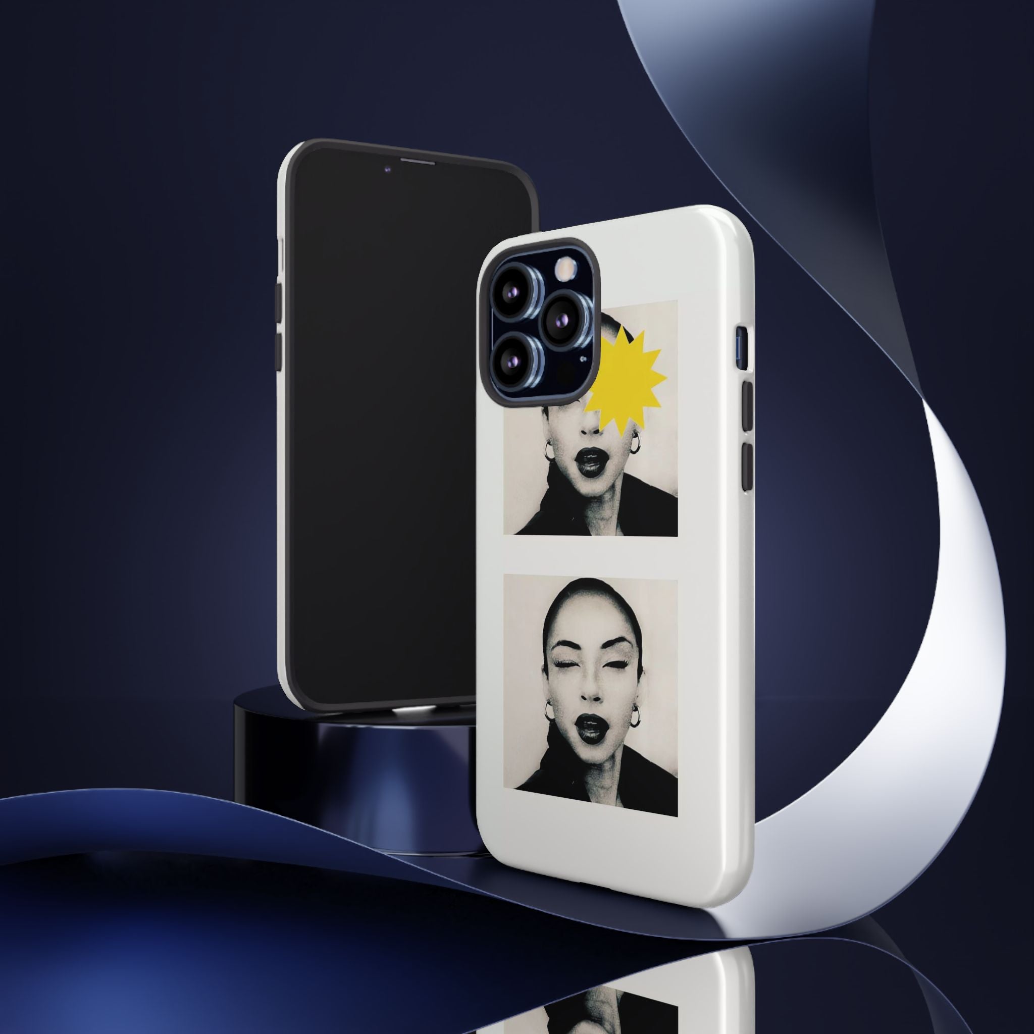 SADE Phone Case — Retro Black & White Portrait with Yellow Sunburst