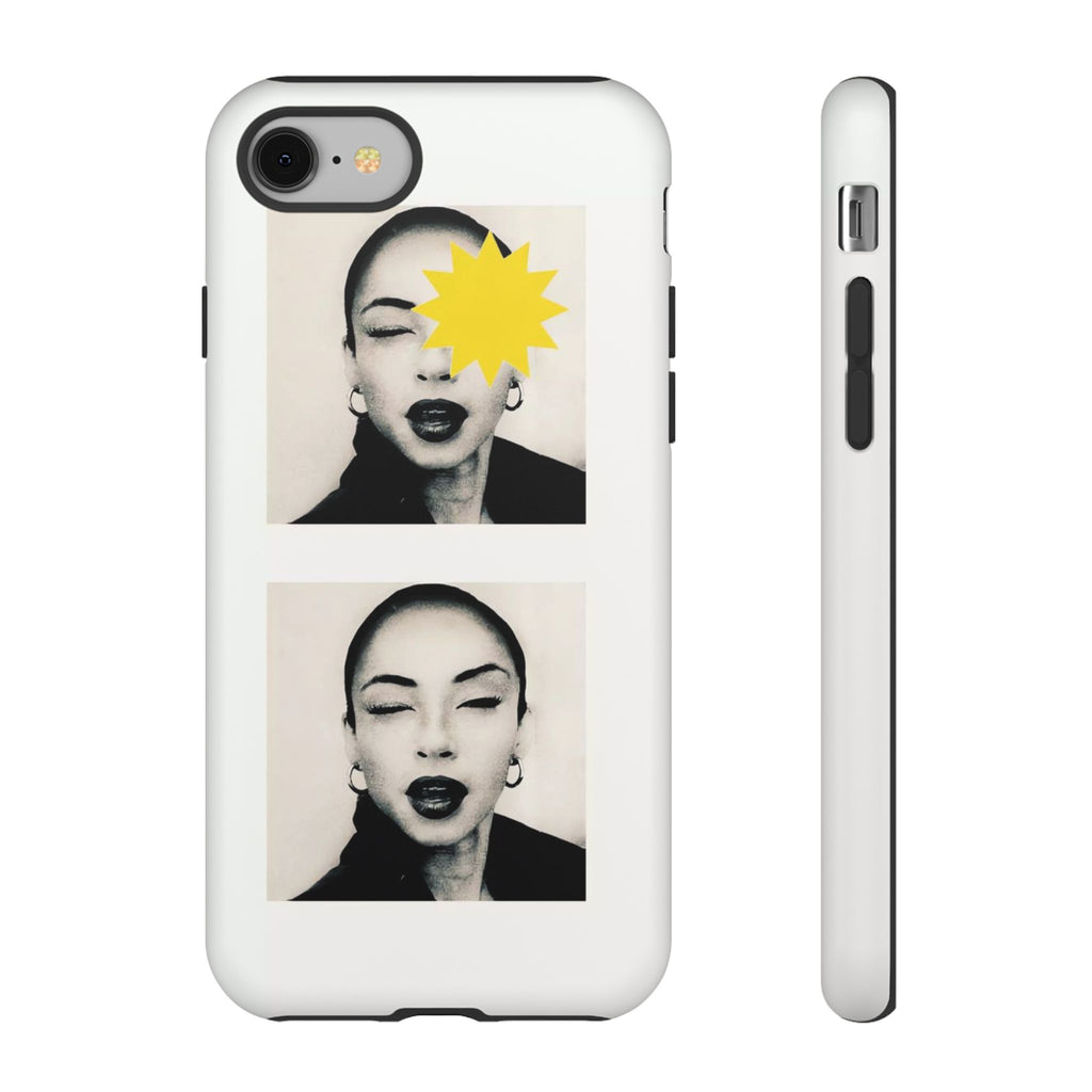 SADE Phone Case — Retro Black & White Portrait with Yellow Sunburst