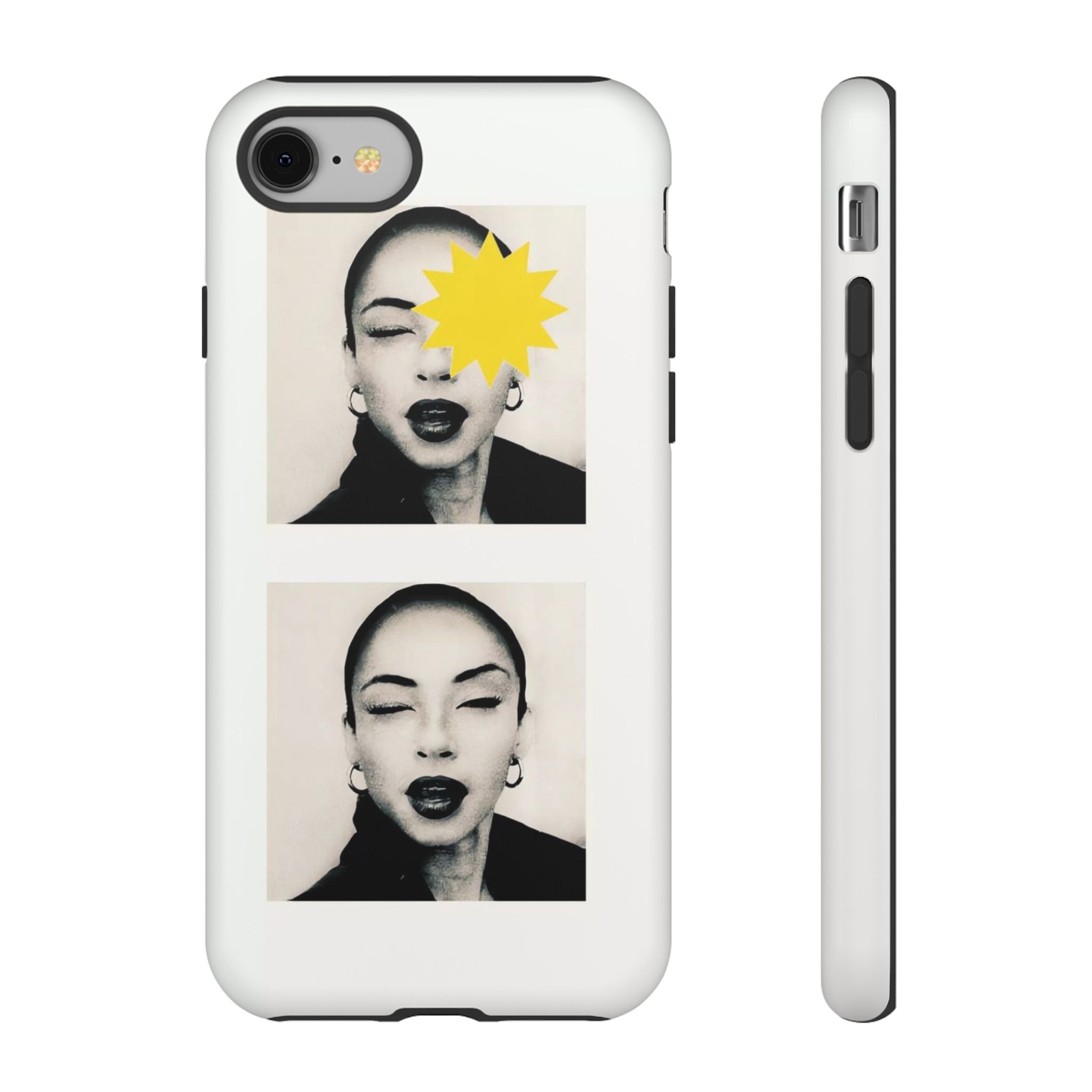 SADE Phone Case — Retro Black & White Portrait with Yellow Sunburst