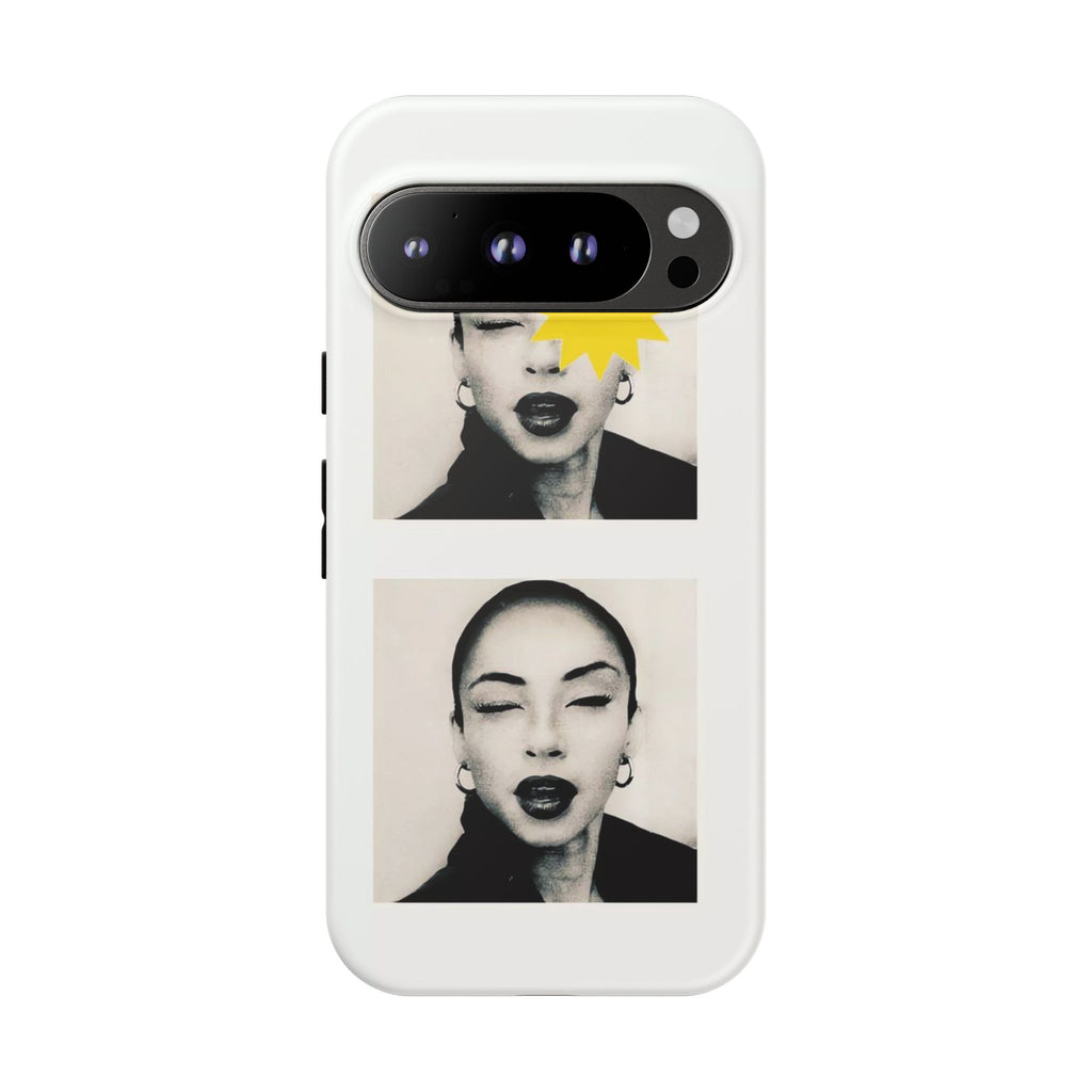 SADE Phone Case — Retro Black & White Portrait with Yellow Sunburst