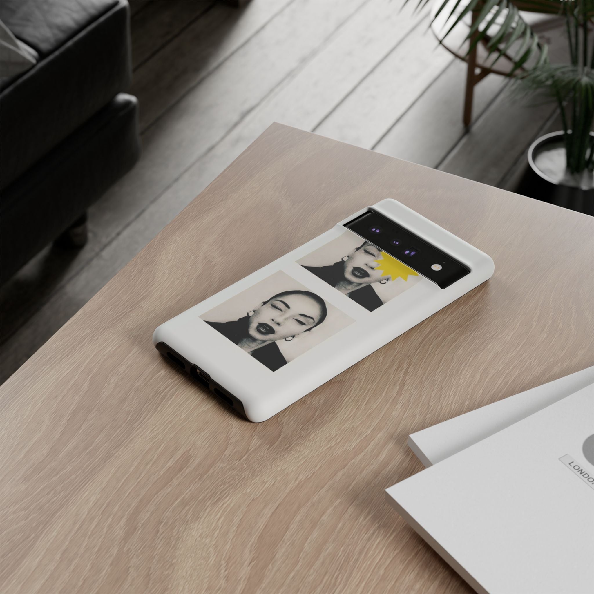 SADE Phone Case — Retro Black & White Portrait with Yellow Sunburst