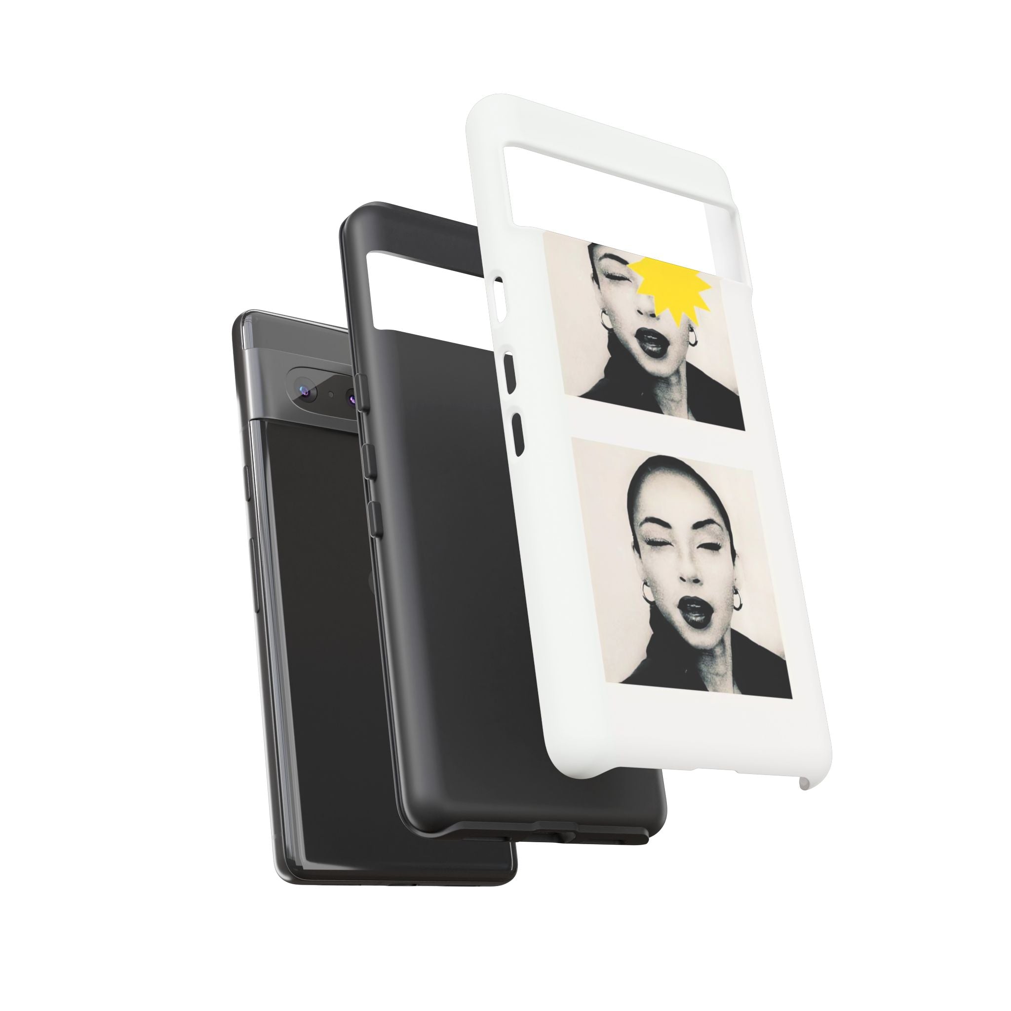 SADE Phone Case — Retro Black & White Portrait with Yellow Sunburst
