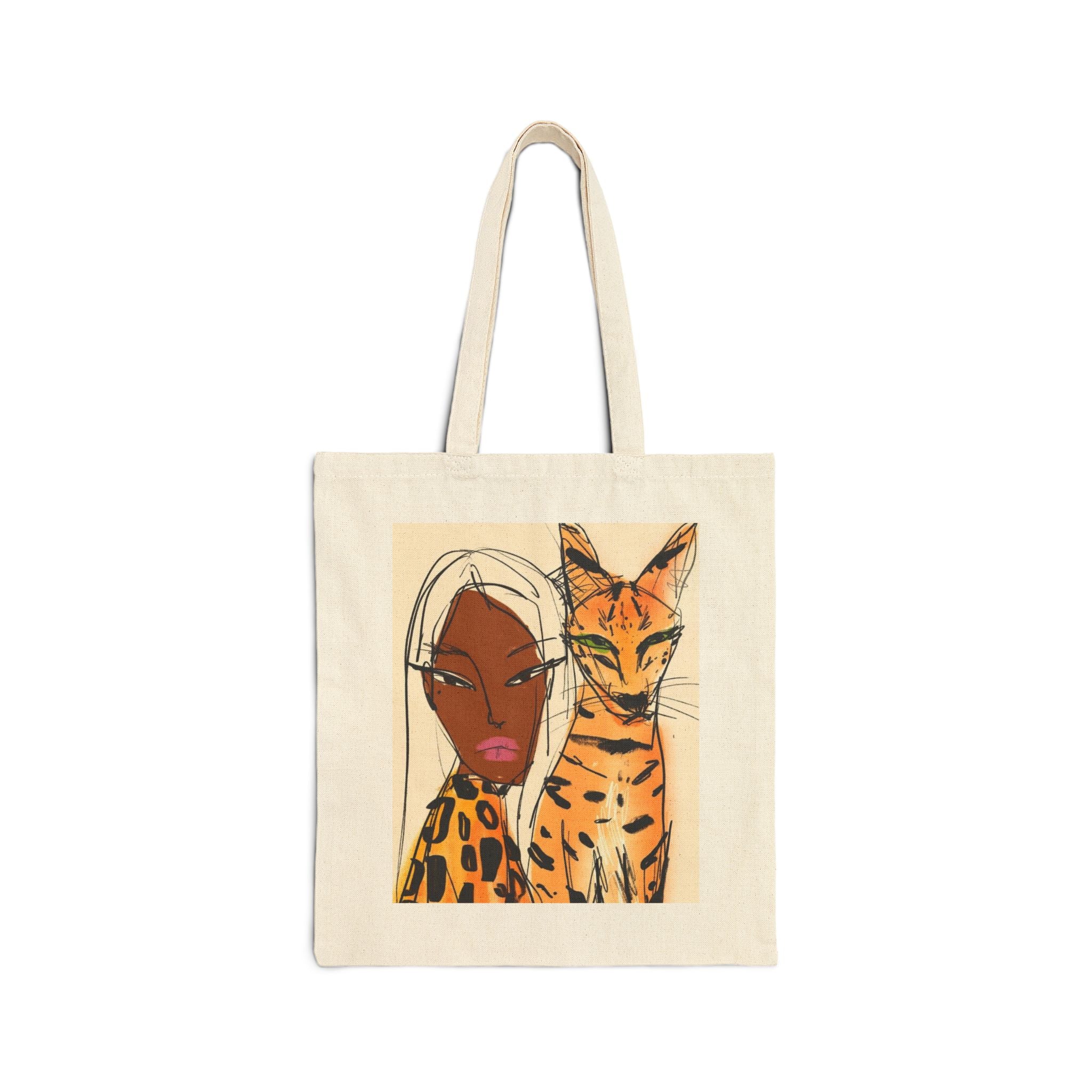 Leopard Muse Canvas Tote — Fashion Illustration Cotton Tote Bag