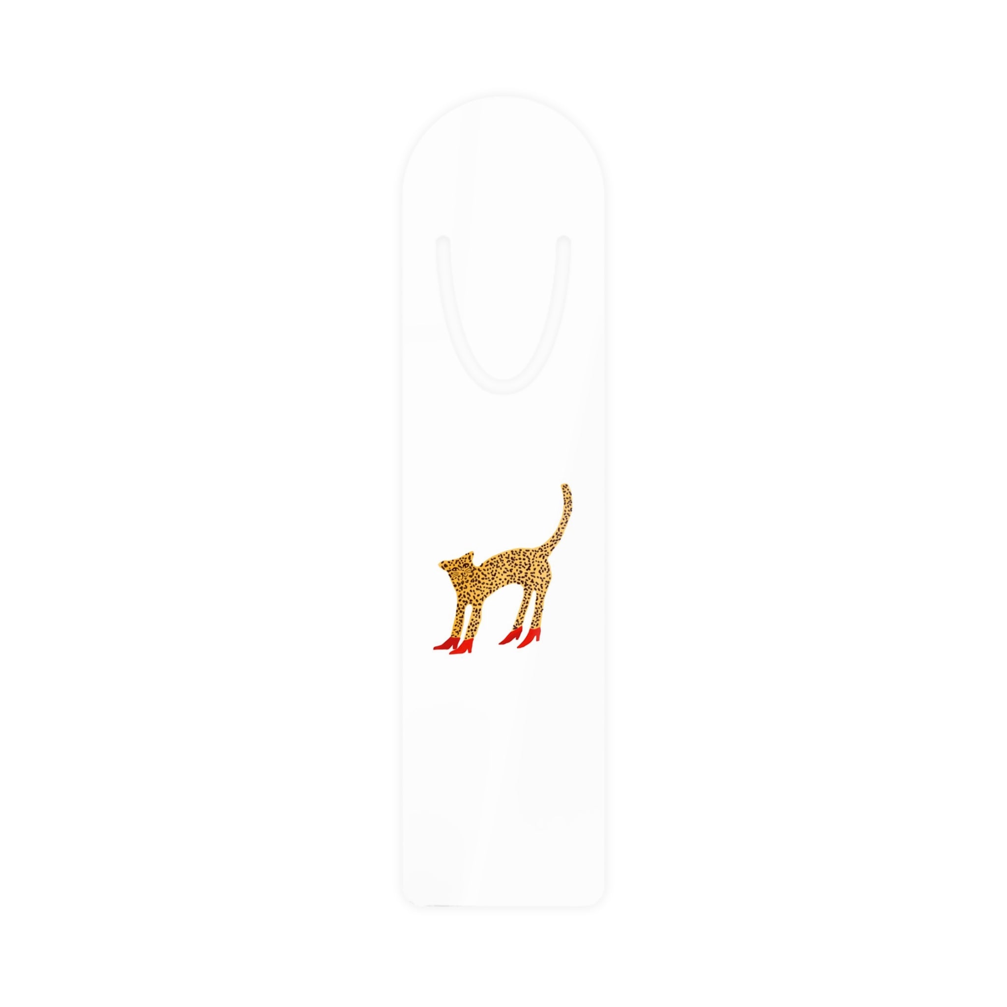 Leopard in Red Heels Bookmark — Glam Cat Metal Page Marker