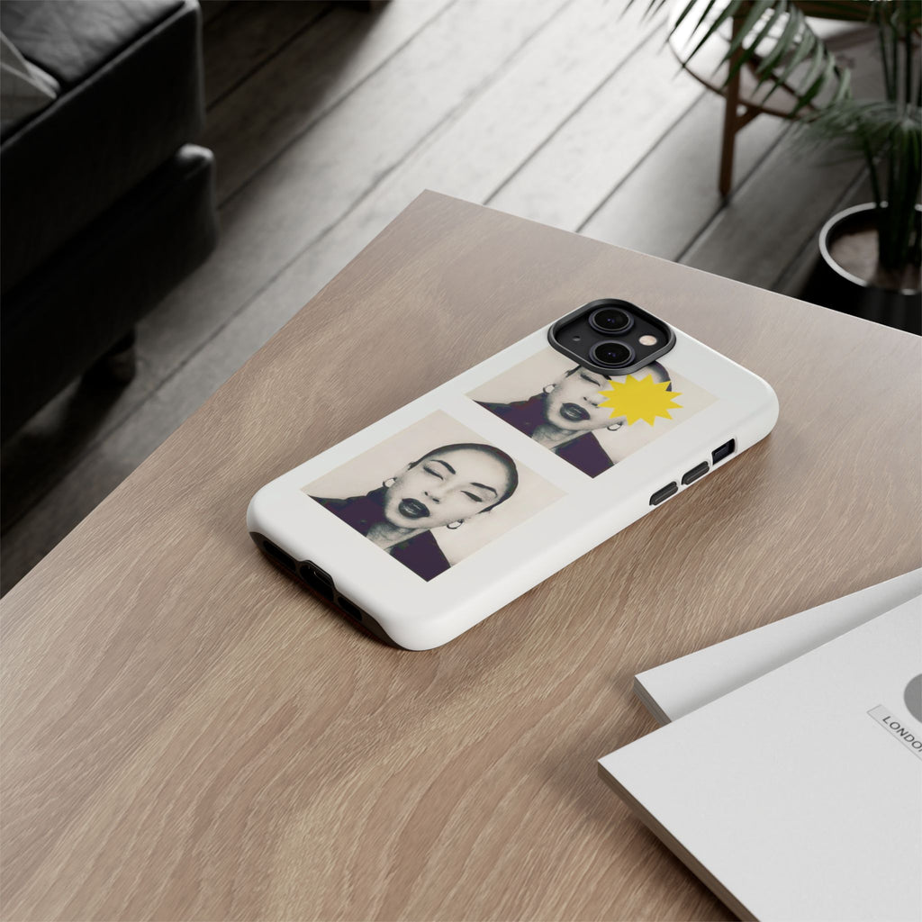 SADE Phone Case — Retro Black & White Portrait with Yellow Sunburst