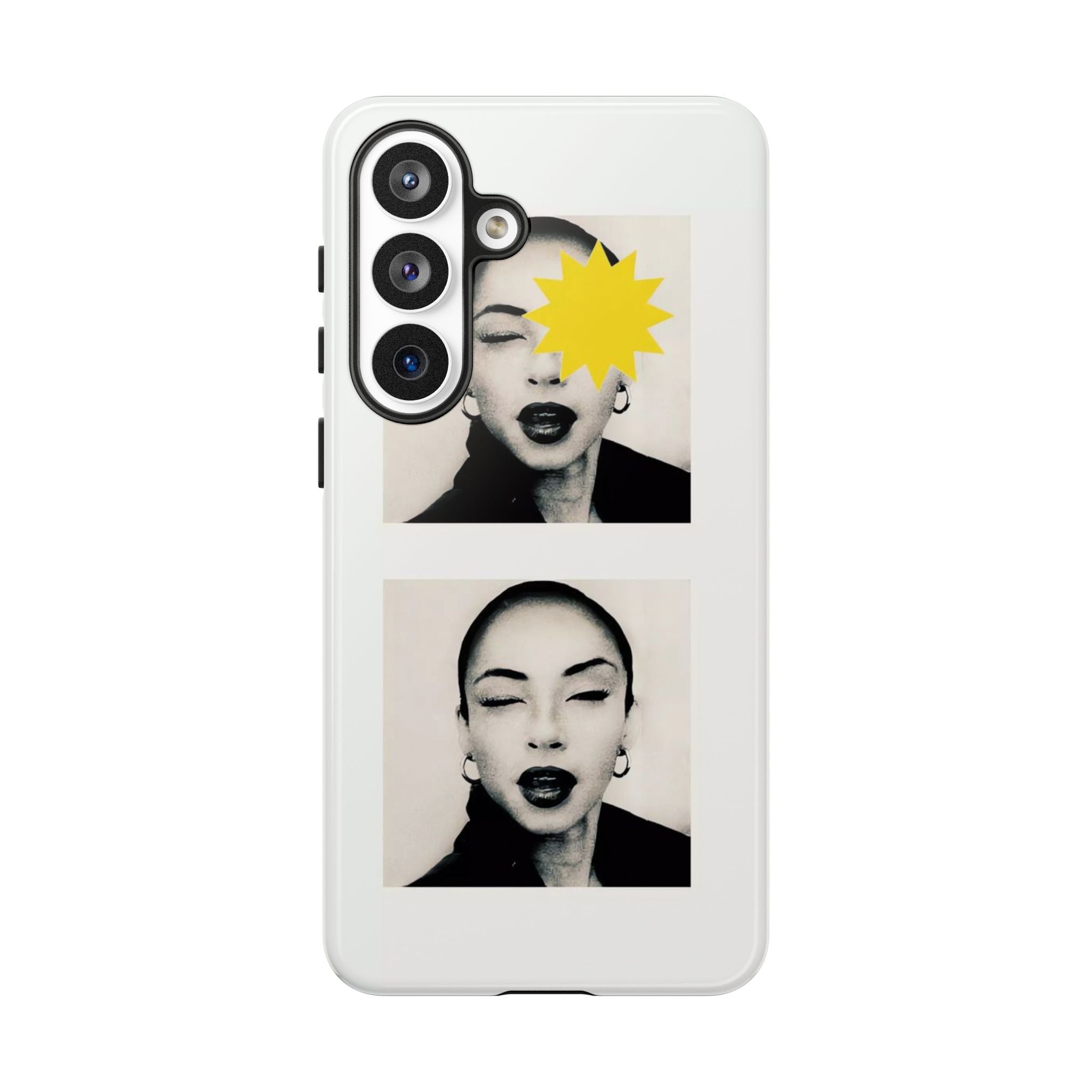 SADE Phone Case — Retro Black & White Portrait with Yellow Sunburst