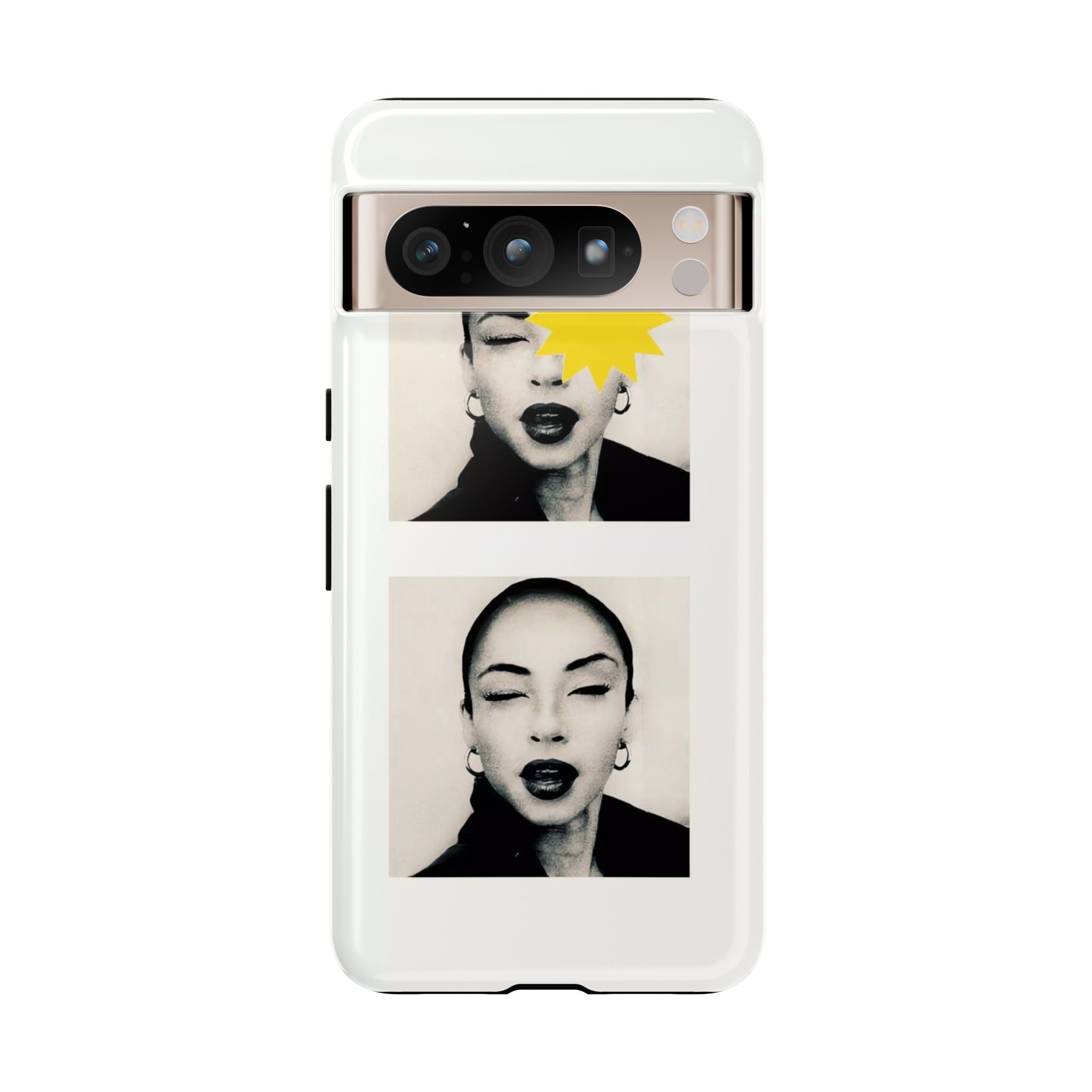 SADE Phone Case — Retro Black & White Portrait with Yellow Sunburst