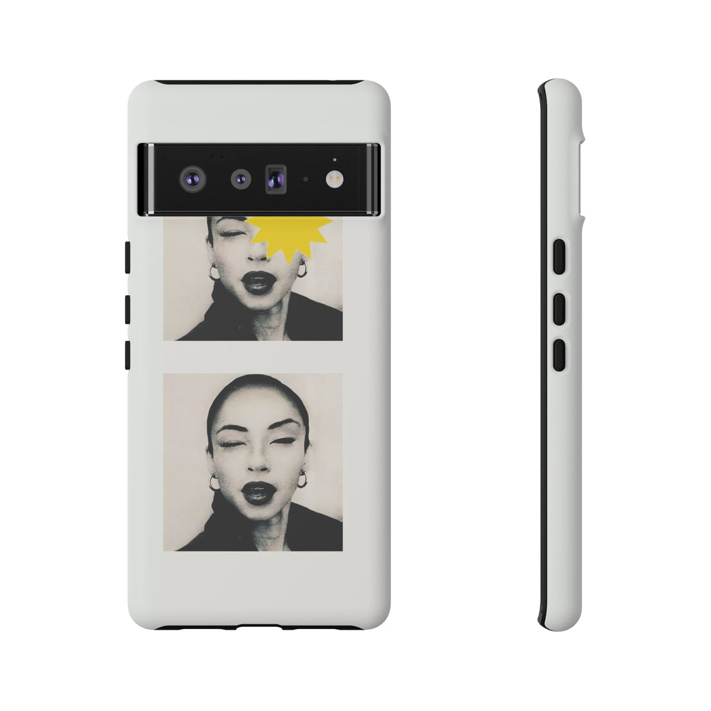SADE Phone Case — Retro Black & White Portrait with Yellow Sunburst