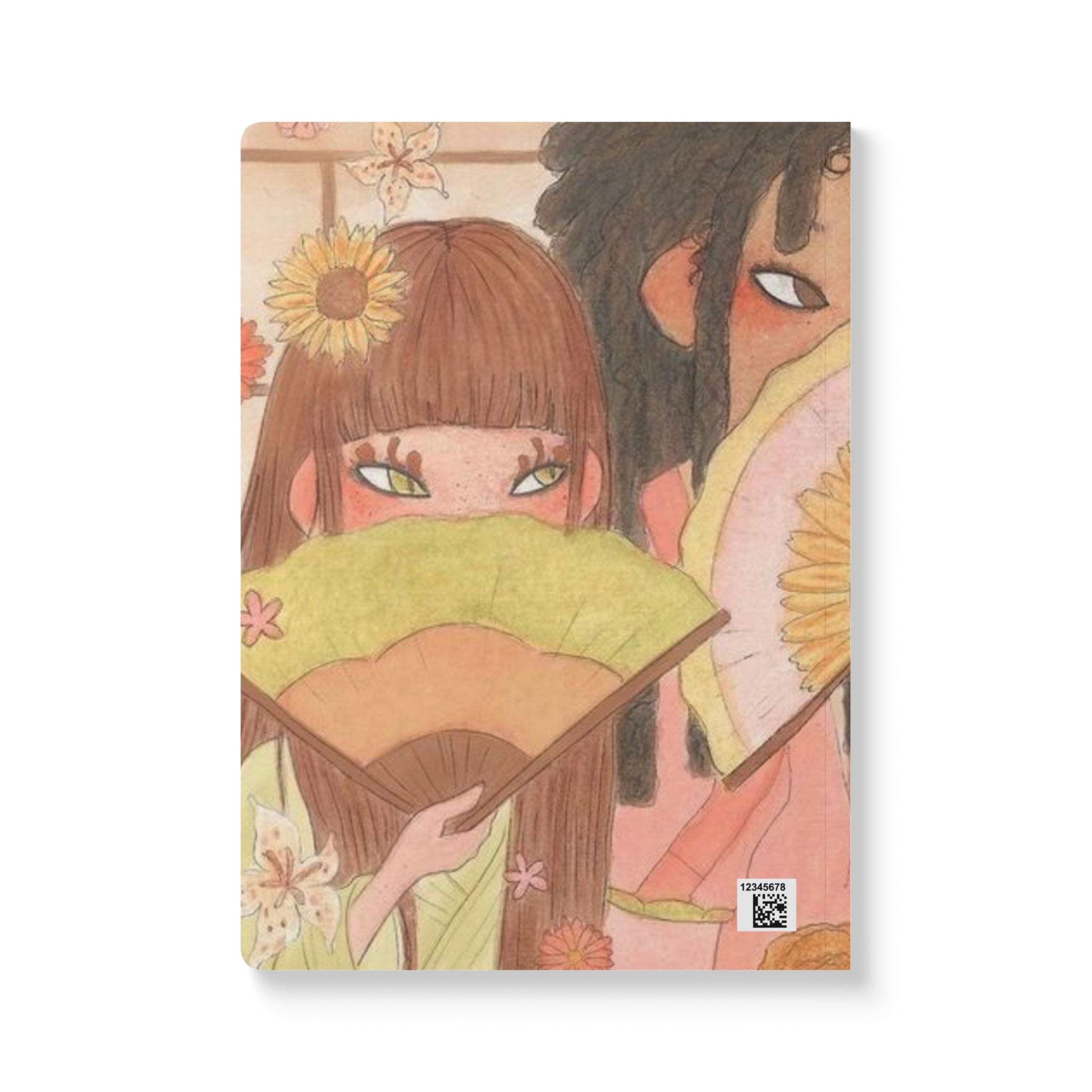 Tiger & Fans Softcover Journal — Floral Anime Art Notebook