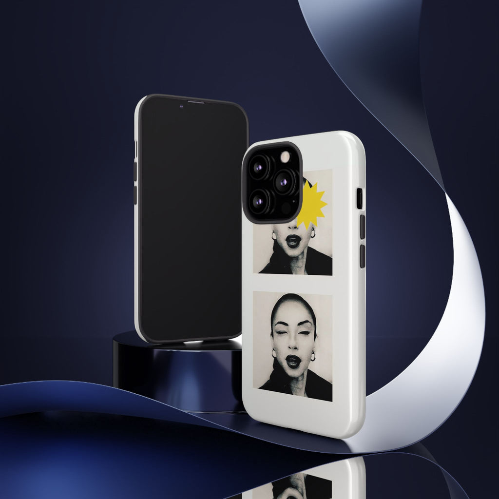 SADE Phone Case — Retro Black & White Portrait with Yellow Sunburst