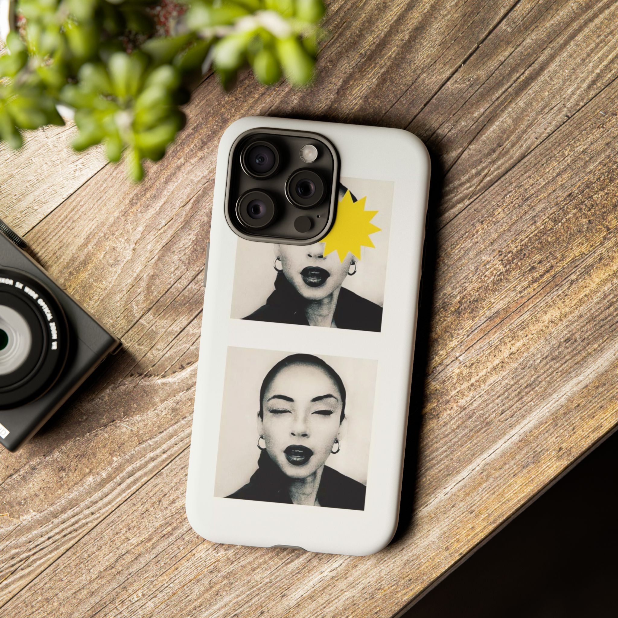 SADE Phone Case — Retro Black & White Portrait with Yellow Sunburst
