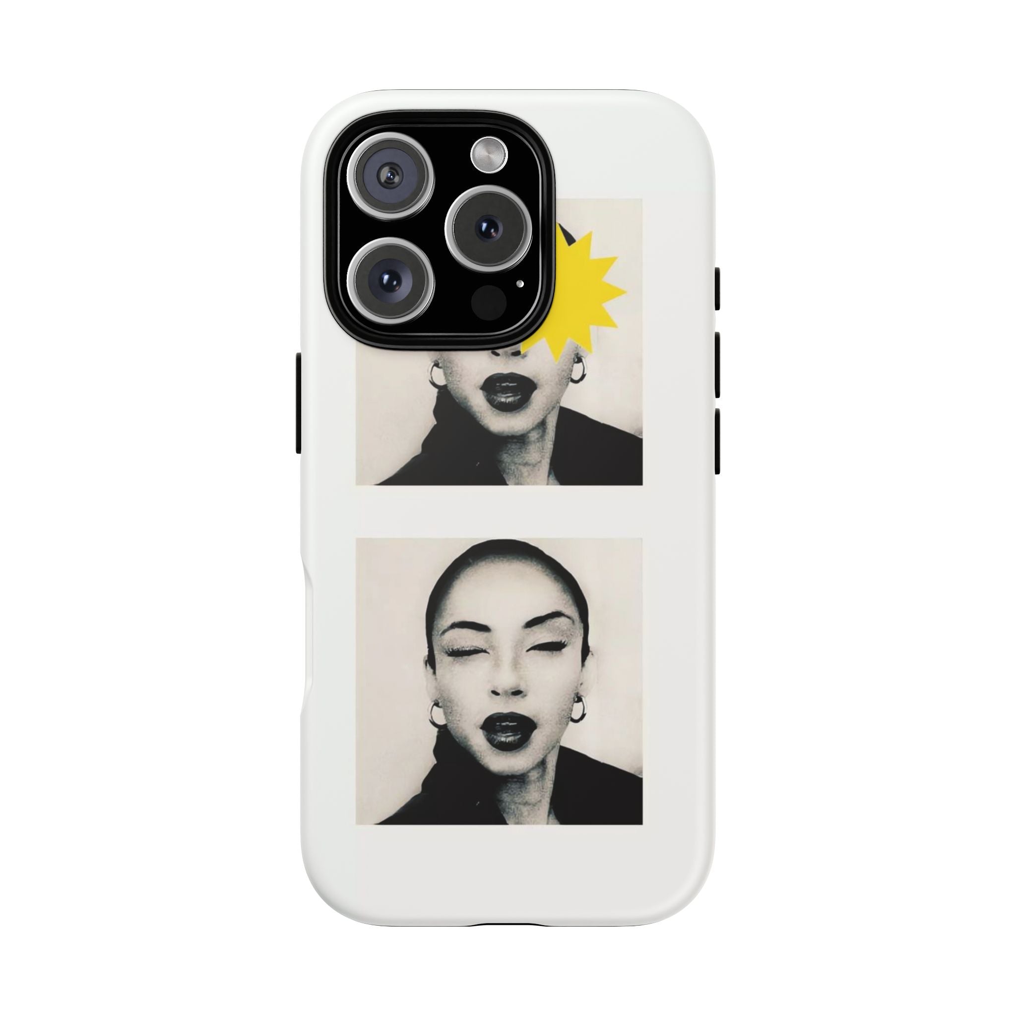 SADE Phone Case — Retro Black & White Portrait with Yellow Sunburst