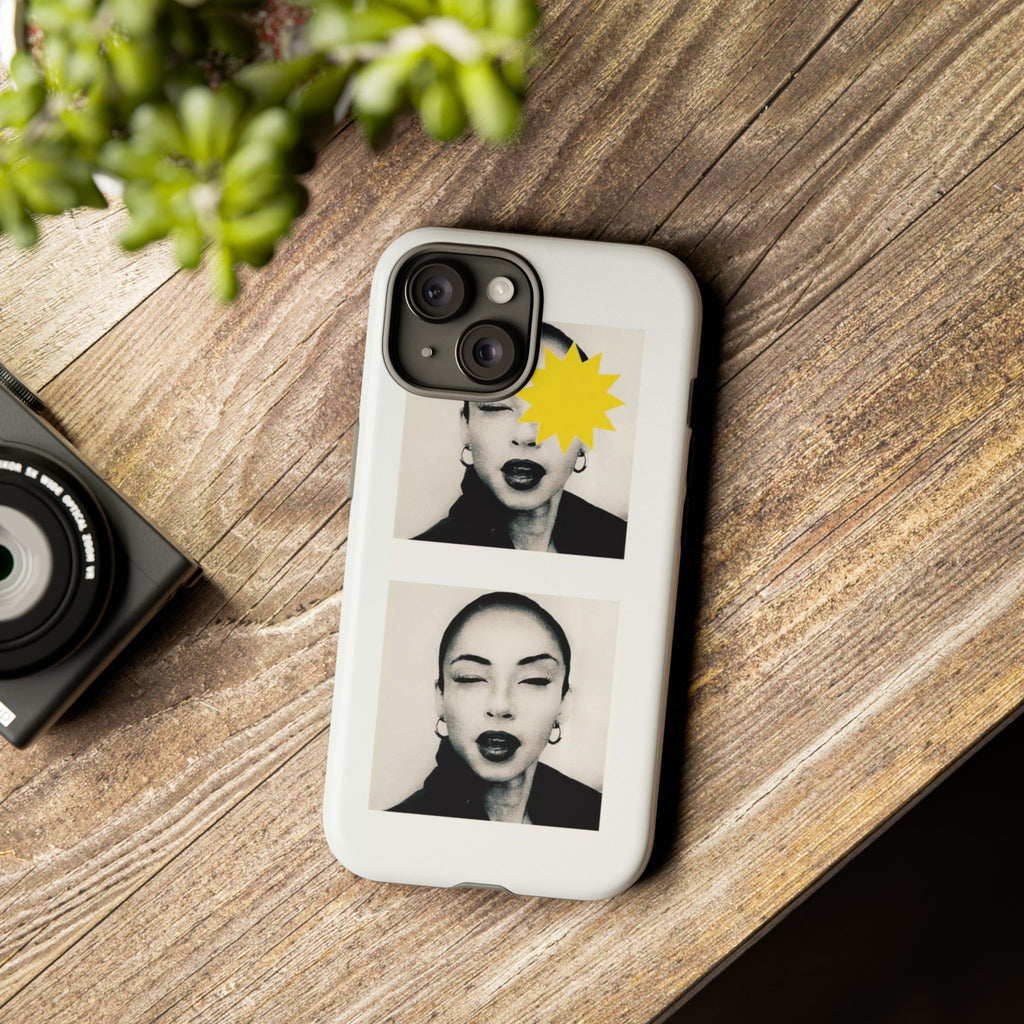 SADE Phone Case — Retro Black & White Portrait with Yellow Sunburst