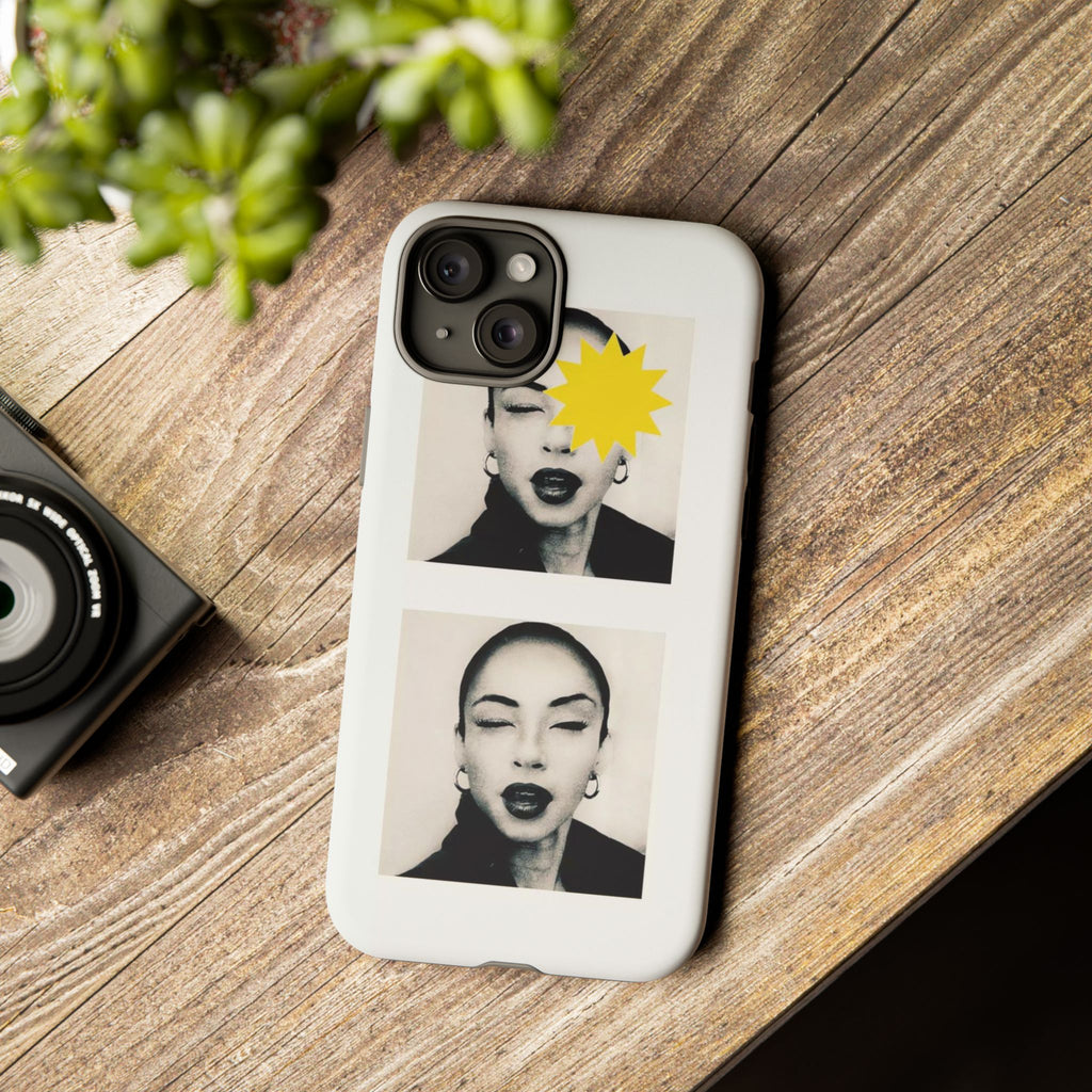 SADE Phone Case — Retro Black & White Portrait with Yellow Sunburst