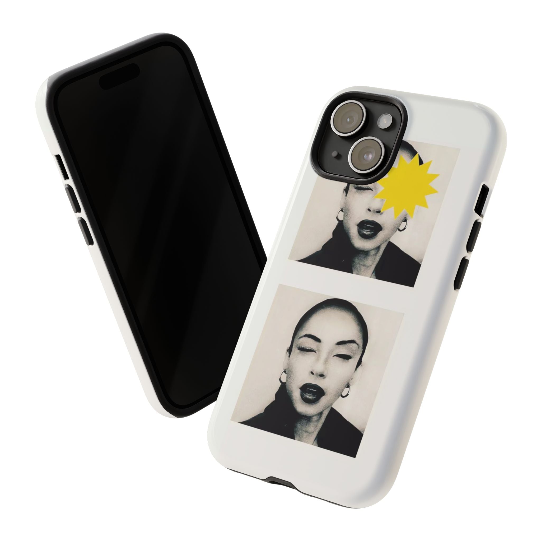 SADE Phone Case — Retro Black & White Portrait with Yellow Sunburst