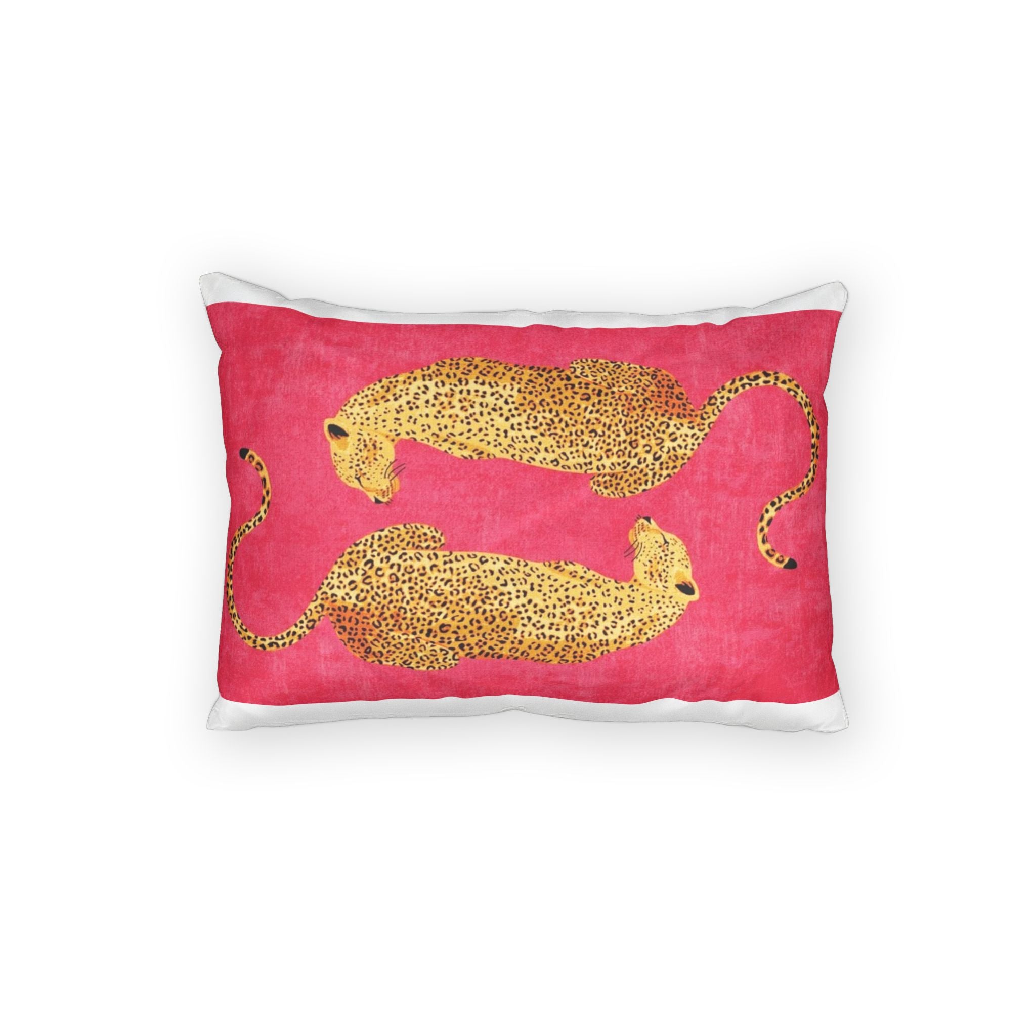 Leopard Pair Cotton Pillow Sham — Pink Watercolor Decorative Throw Pillowcase