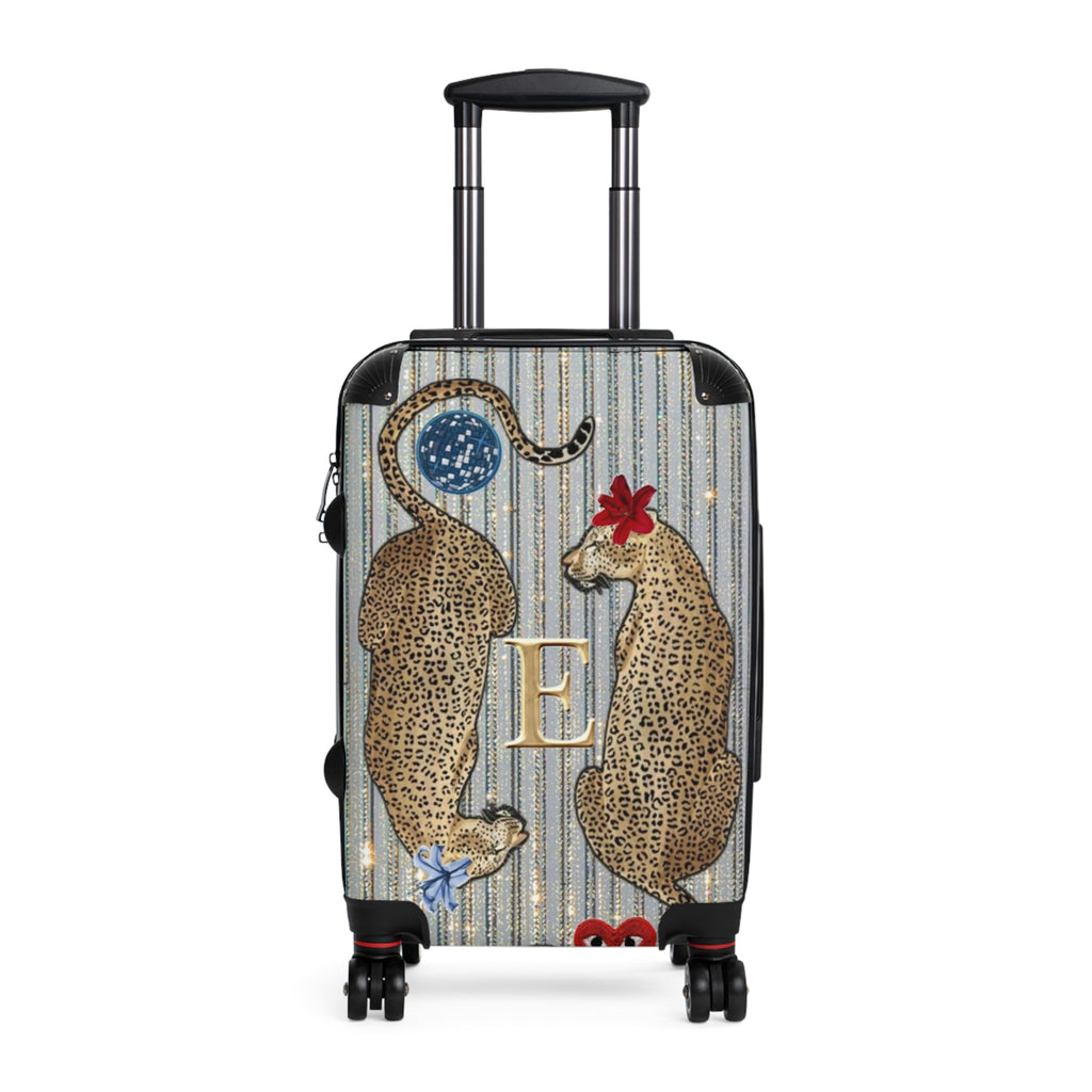 Monogram Leopard Twin Suitcase – Personalized Rolling Carry-On with Floral Accents