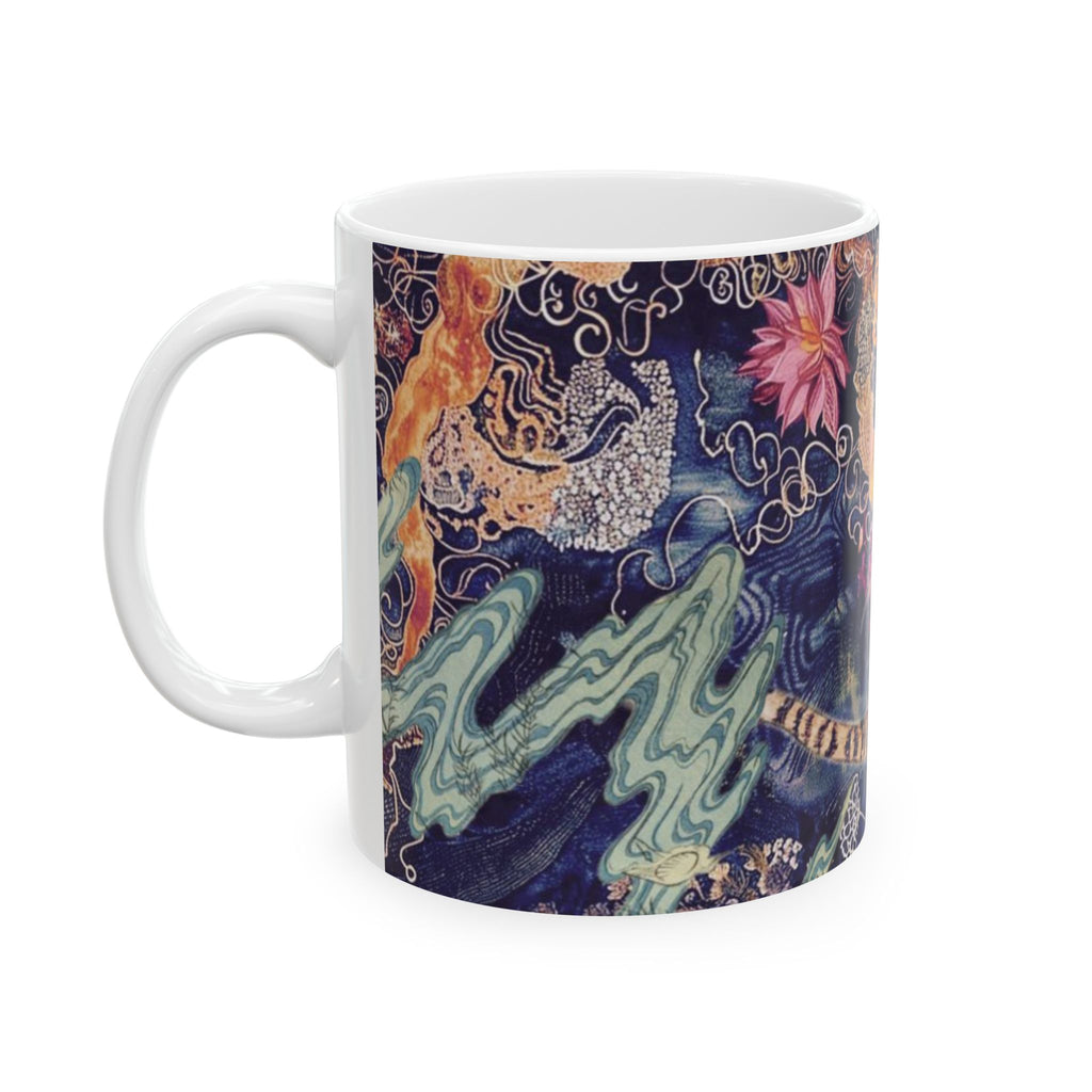 Wild Garden Tiger Ceramic Mug — Floral Jungle Art Coffee Cup (11oz/15oz)