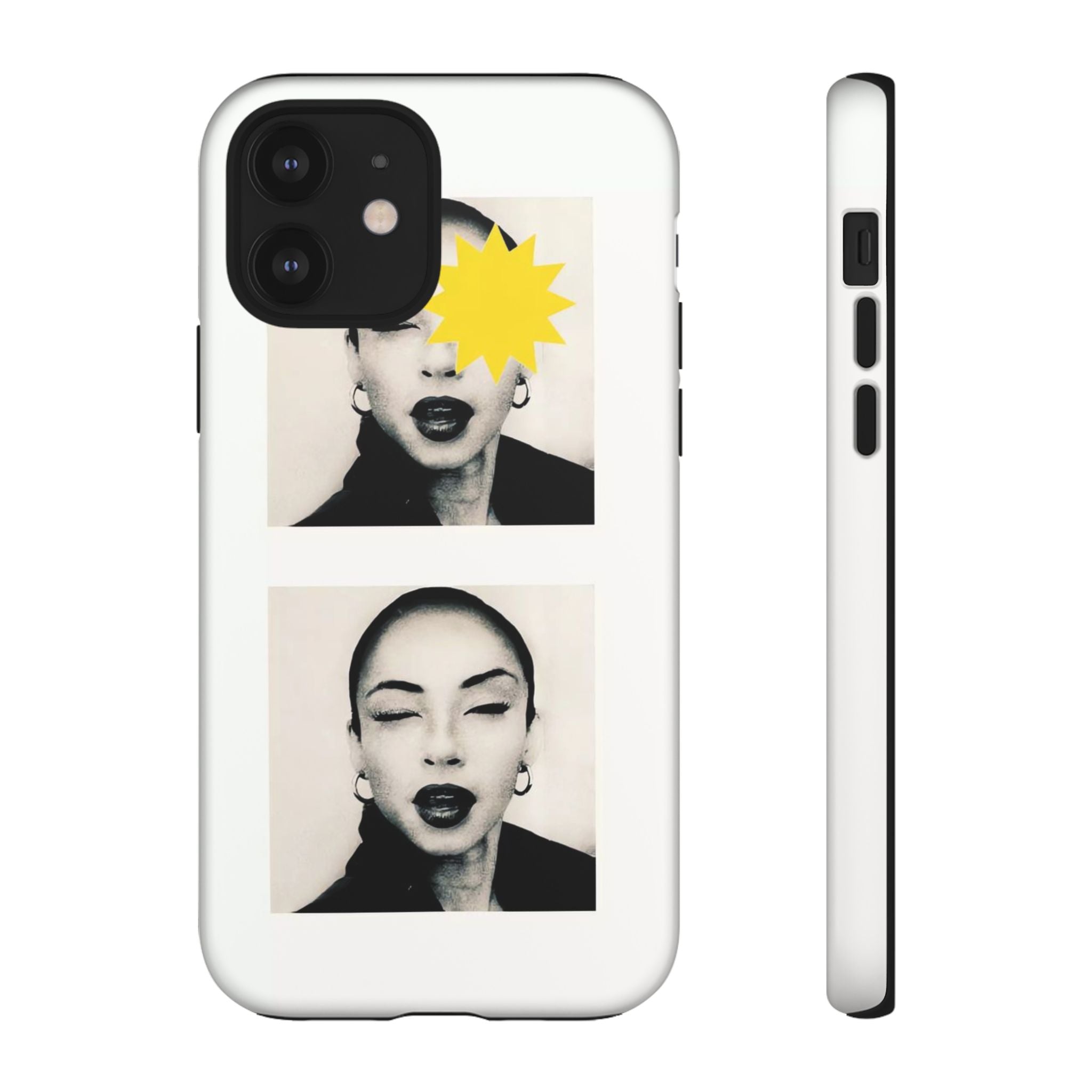 SADE Phone Case — Retro Black & White Portrait with Yellow Sunburst