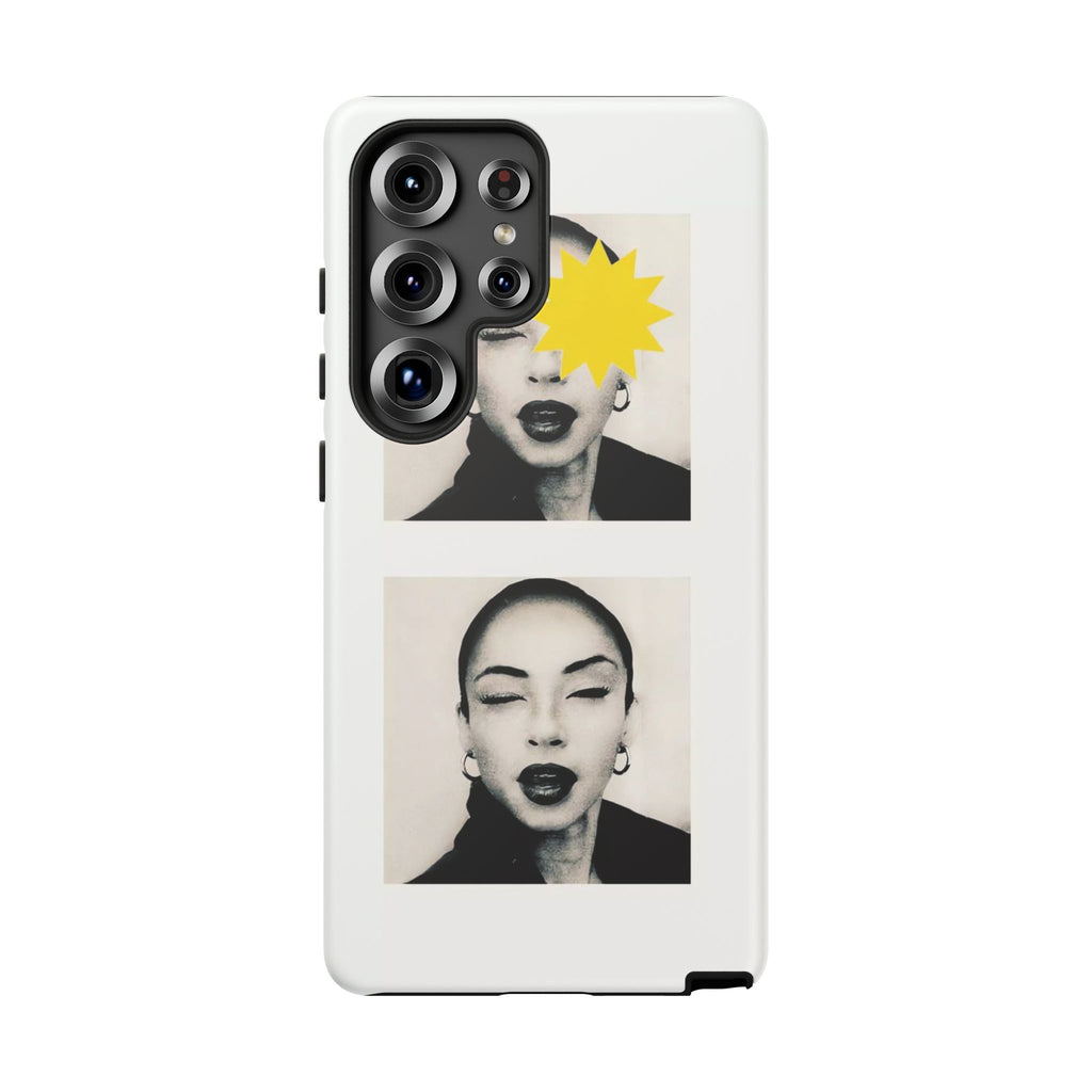 SADE Phone Case — Retro Black & White Portrait with Yellow Sunburst