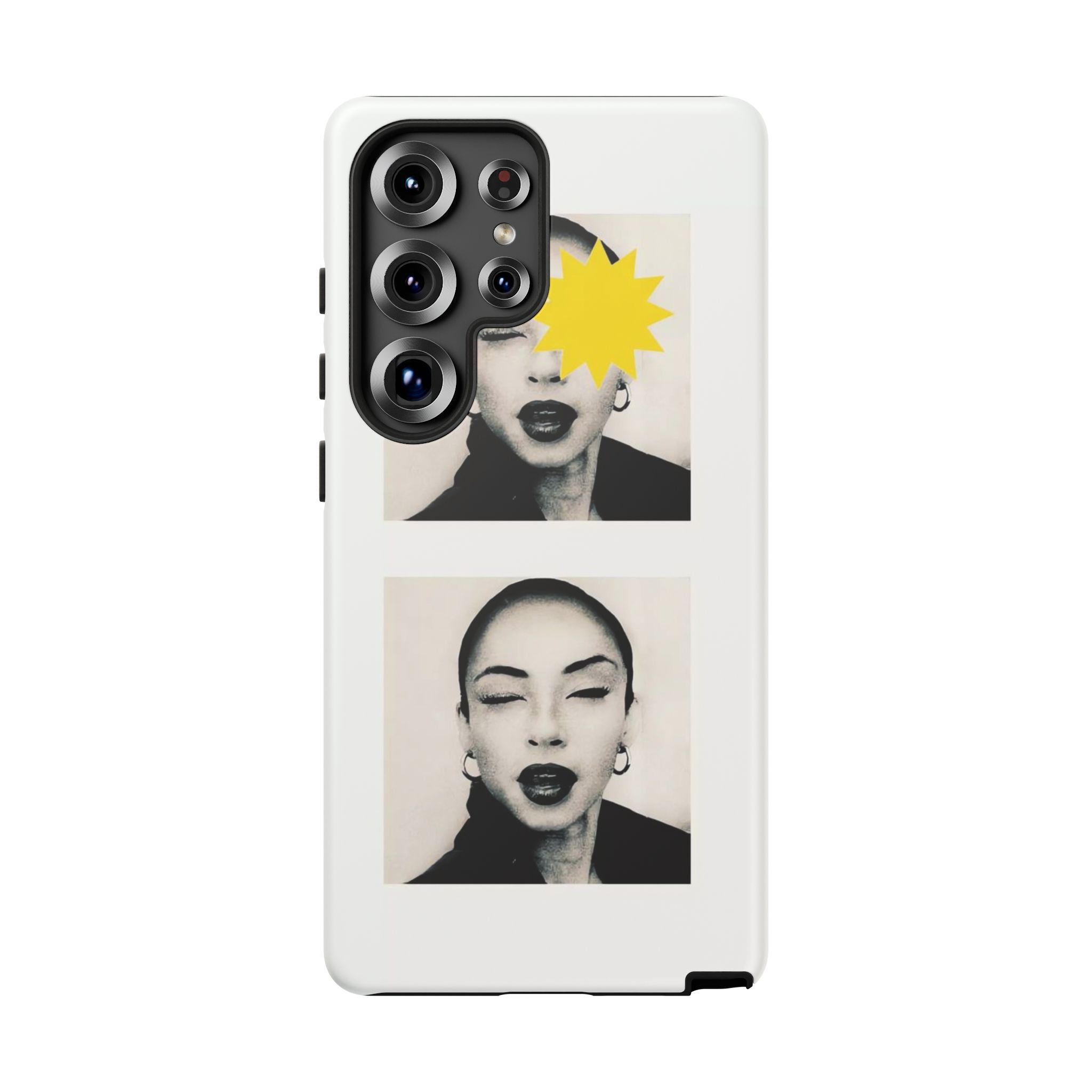 SADE Phone Case — Retro Black & White Portrait with Yellow Sunburst