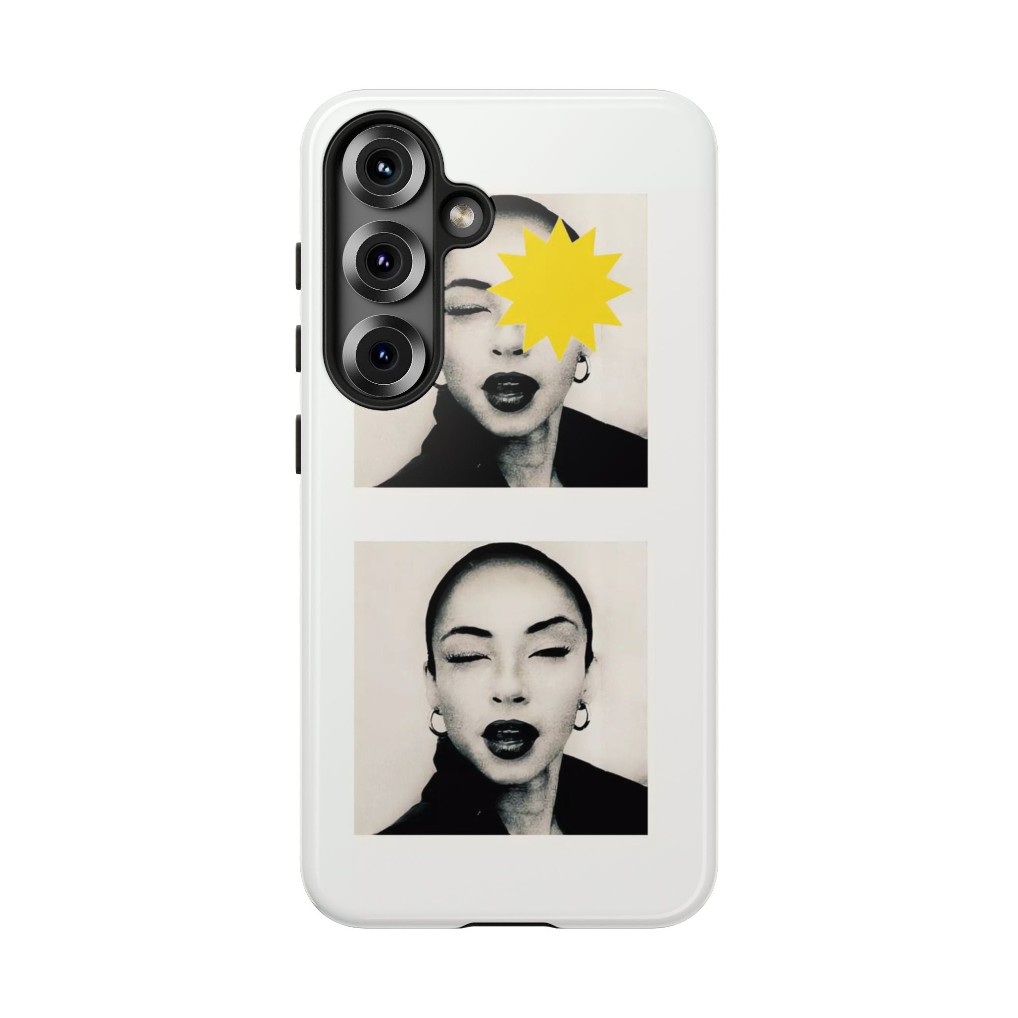 SADE Phone Case — Retro Black & White Portrait with Yellow Sunburst