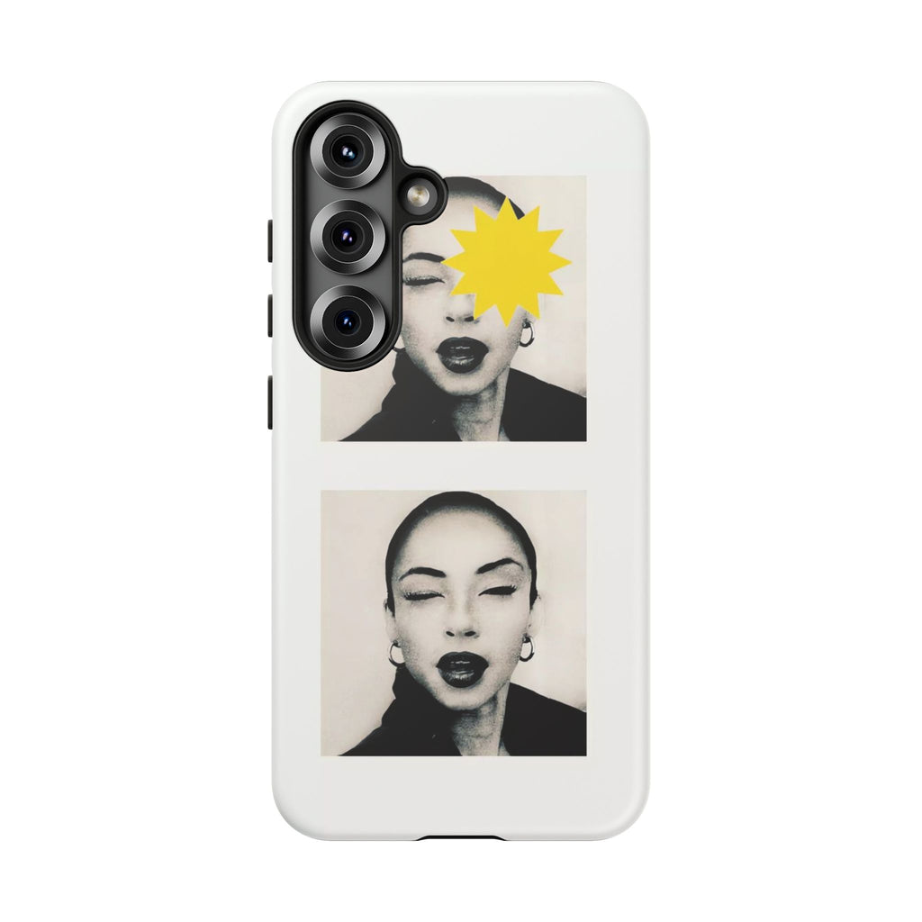 SADE Phone Case — Retro Black & White Portrait with Yellow Sunburst
