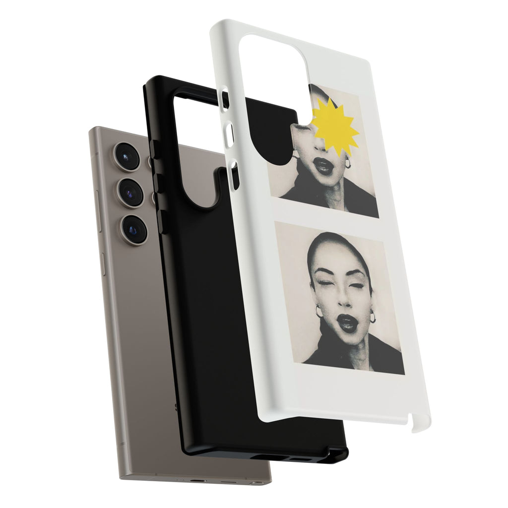 SADE Phone Case — Retro Black & White Portrait with Yellow Sunburst