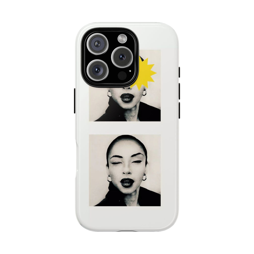 SADE Phone Case — Retro Black & White Portrait with Yellow Sunburst