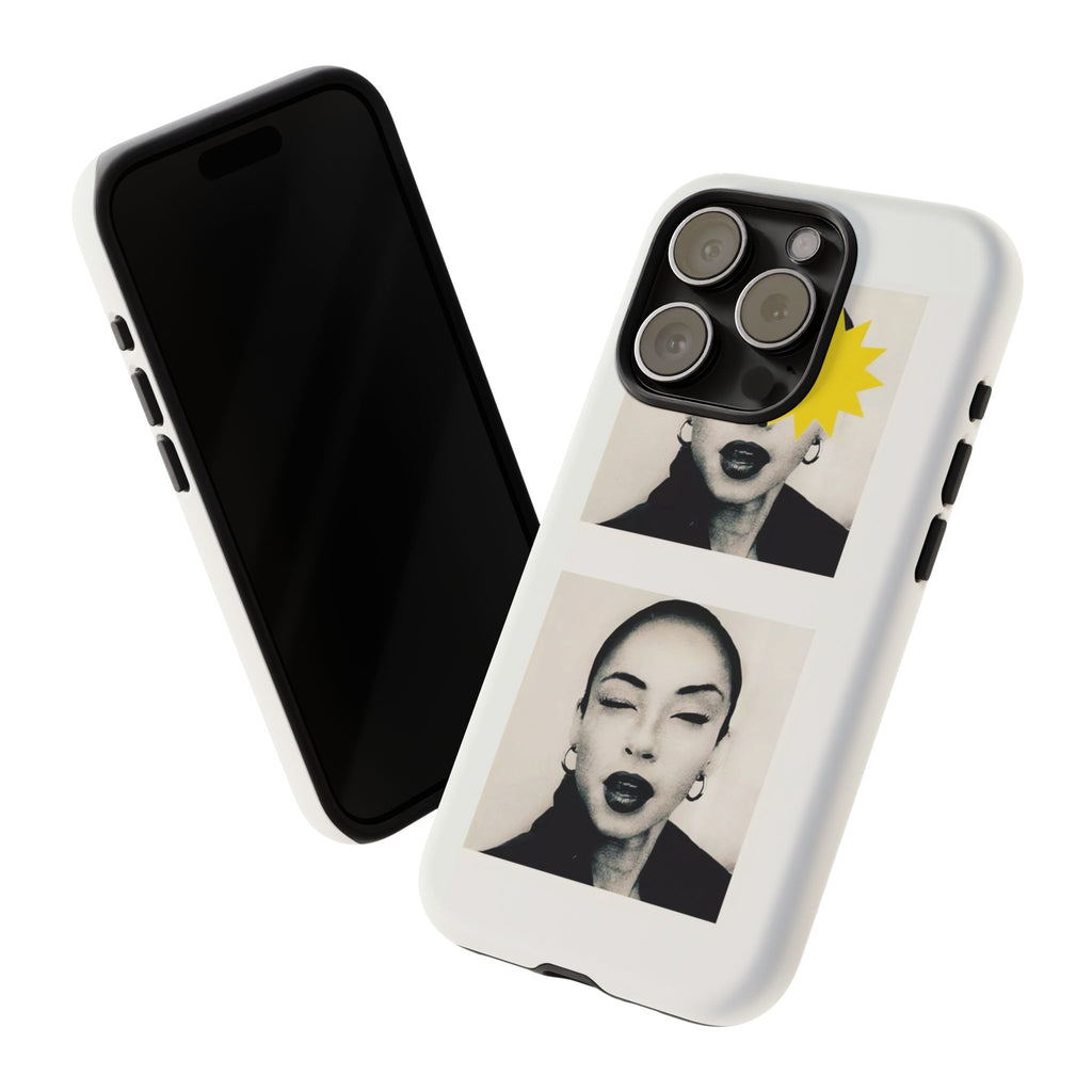 SADE Phone Case — Retro Black & White Portrait with Yellow Sunburst