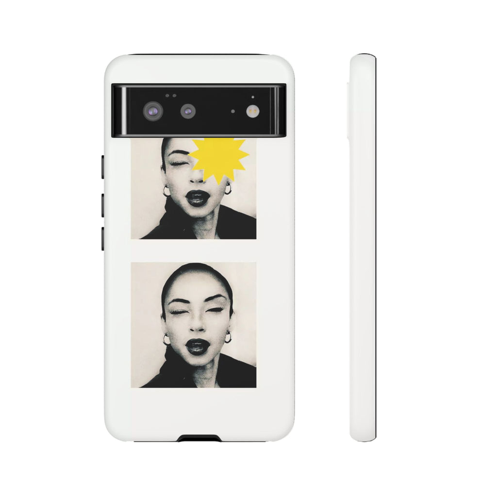 SADE Phone Case — Retro Black & White Portrait with Yellow Sunburst