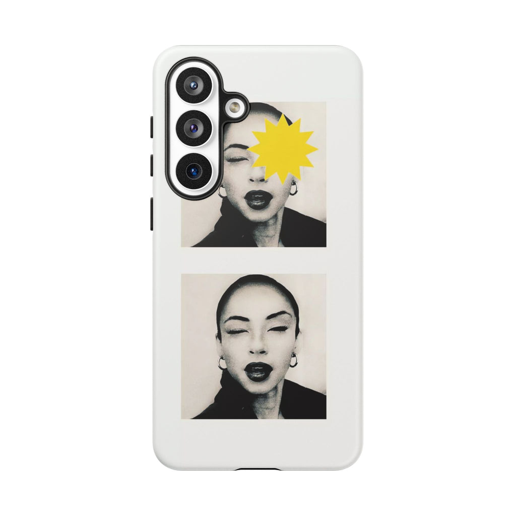 SADE Phone Case — Retro Black & White Portrait with Yellow Sunburst
