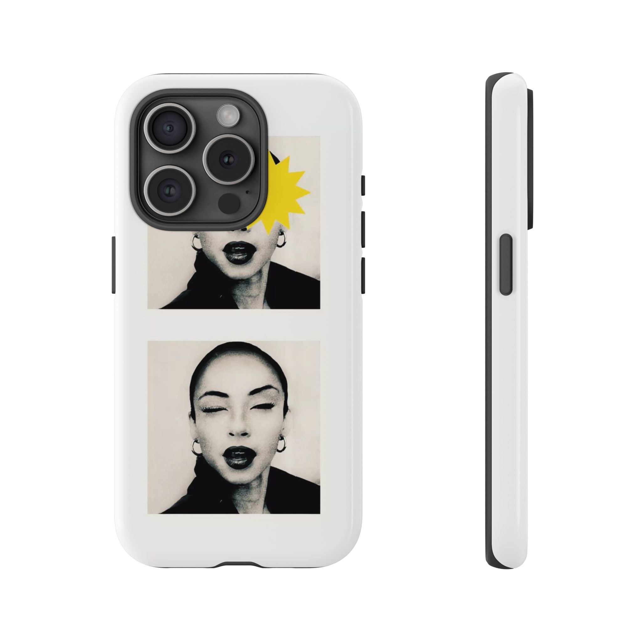 SADE Phone Case — Retro Black & White Portrait with Yellow Sunburst