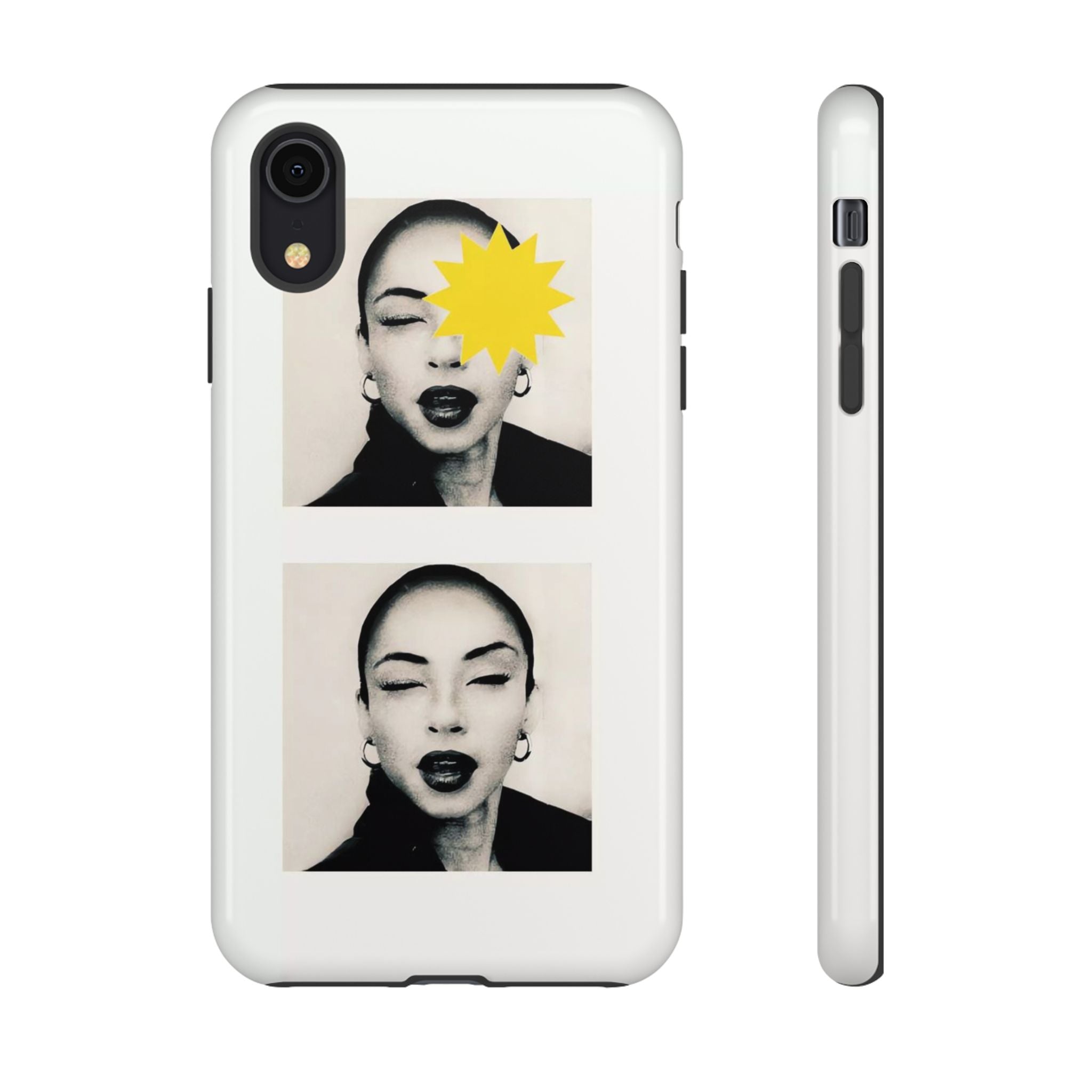 SADE Phone Case — Retro Black & White Portrait with Yellow Sunburst