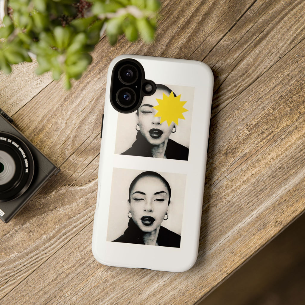SADE Phone Case — Retro Black & White Portrait with Yellow Sunburst