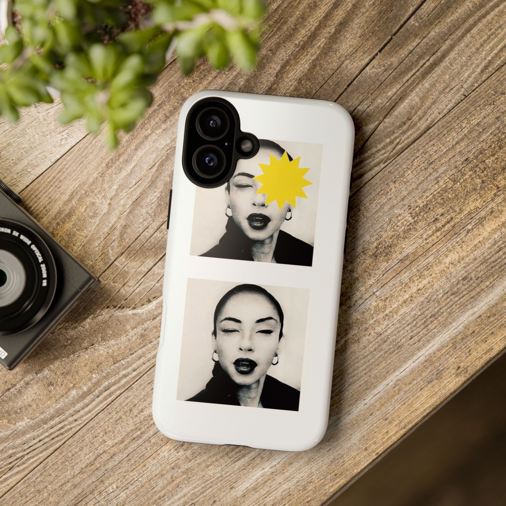 SADE Phone Case — Retro Black & White Portrait with Yellow Sunburst