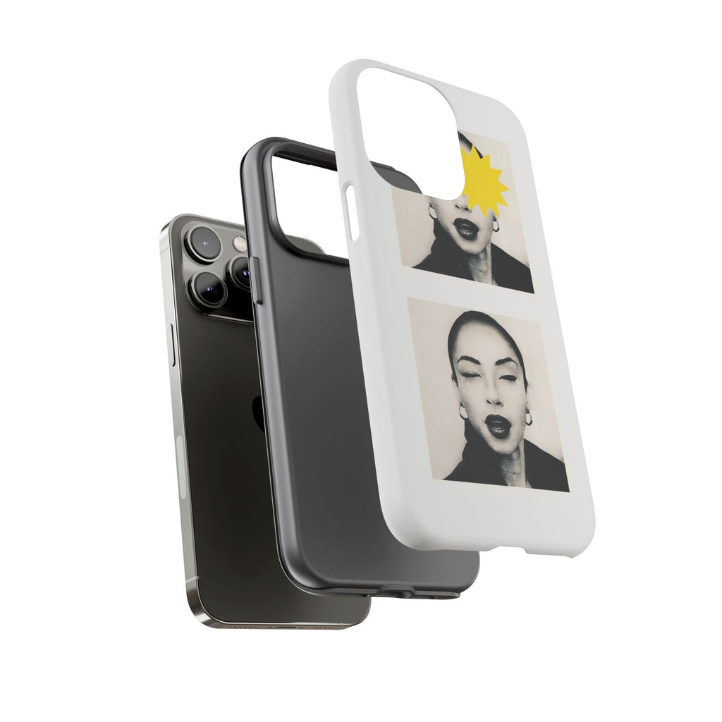 SADE Phone Case — Retro Black & White Portrait with Yellow Sunburst