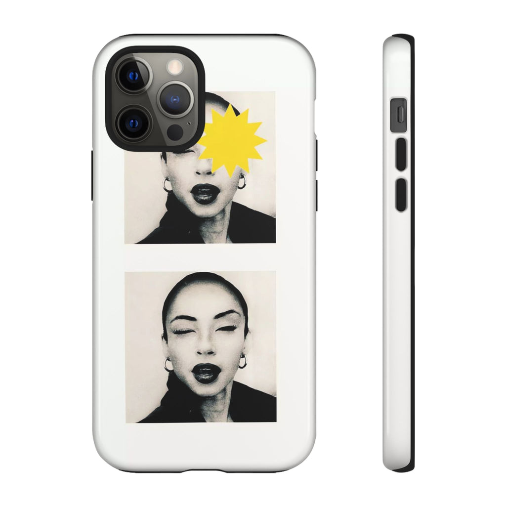 SADE Phone Case — Retro Black & White Portrait with Yellow Sunburst
