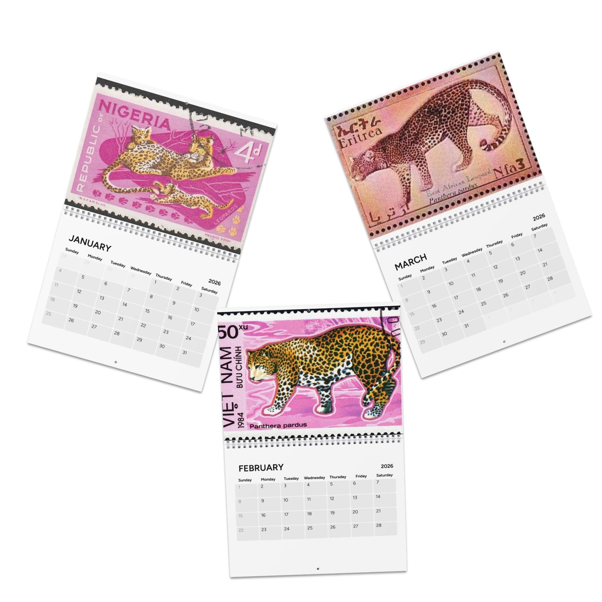2026 Vintage Stamp Art Wall Calendar — Retro Travel & Poster Designs