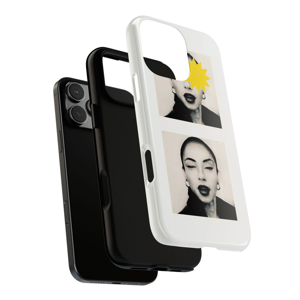 SADE Phone Case — Retro Black & White Portrait with Yellow Sunburst