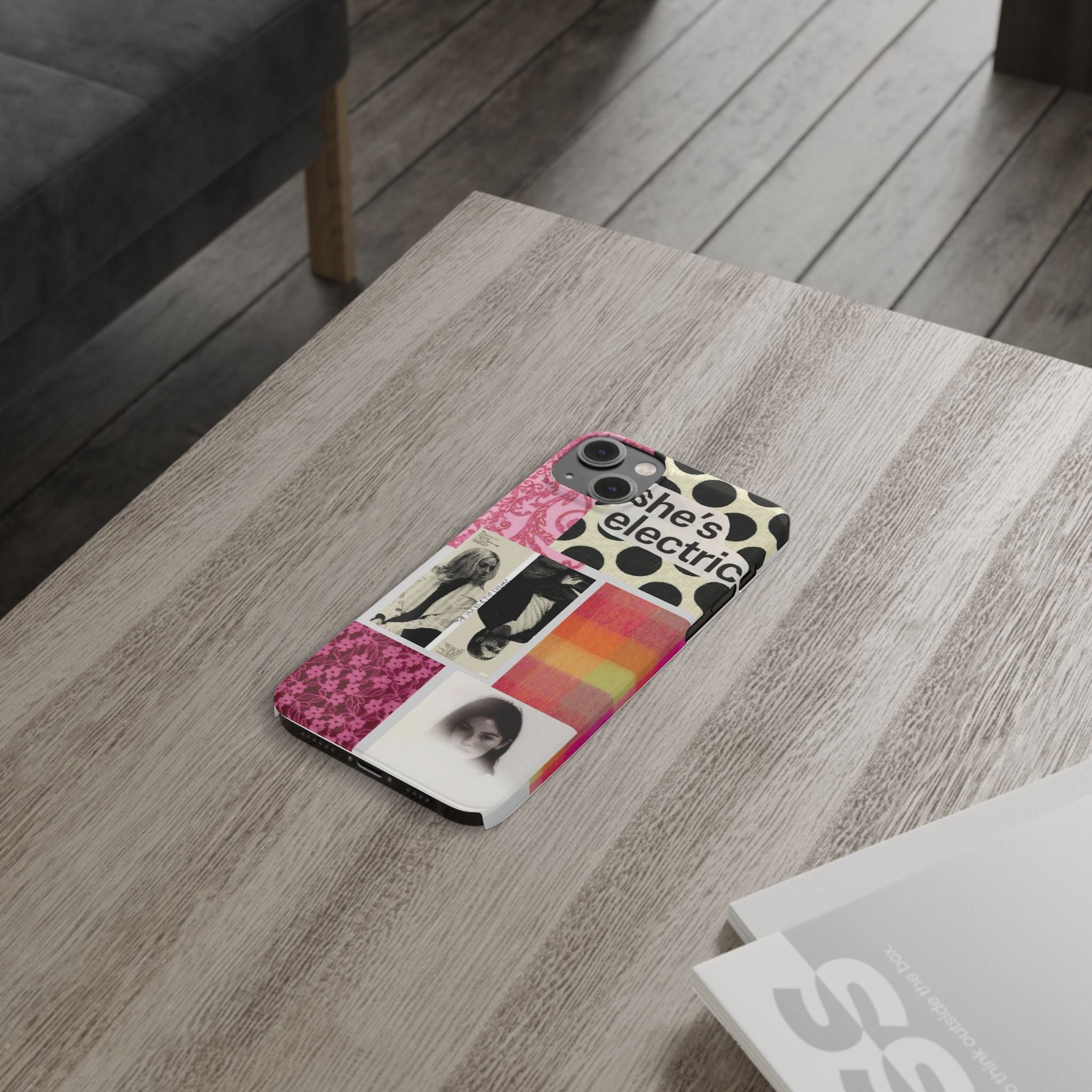 Slim Phone Case — 'she's electric' Retro Collage Floral & Photo Design