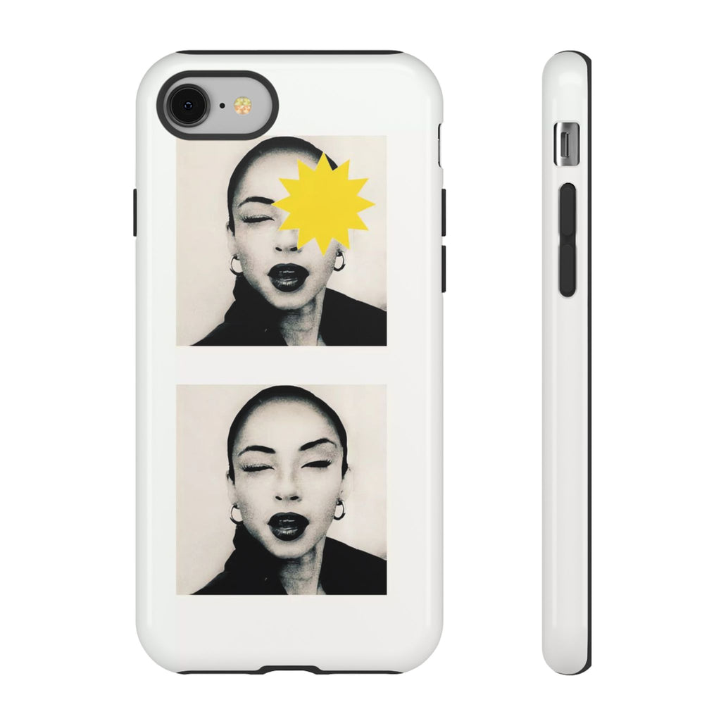 SADE Phone Case — Retro Black & White Portrait with Yellow Sunburst