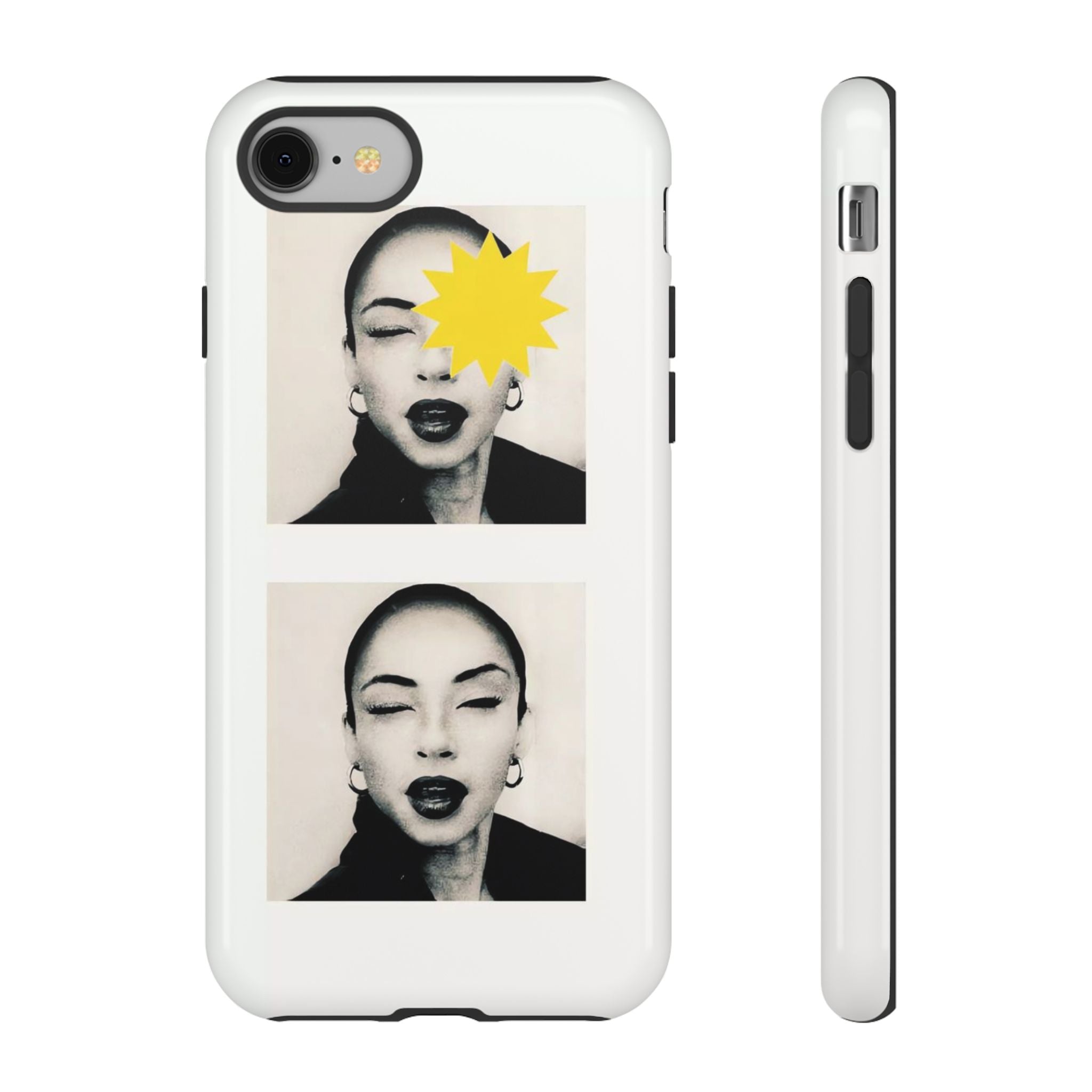SADE Phone Case — Retro Black & White Portrait with Yellow Sunburst