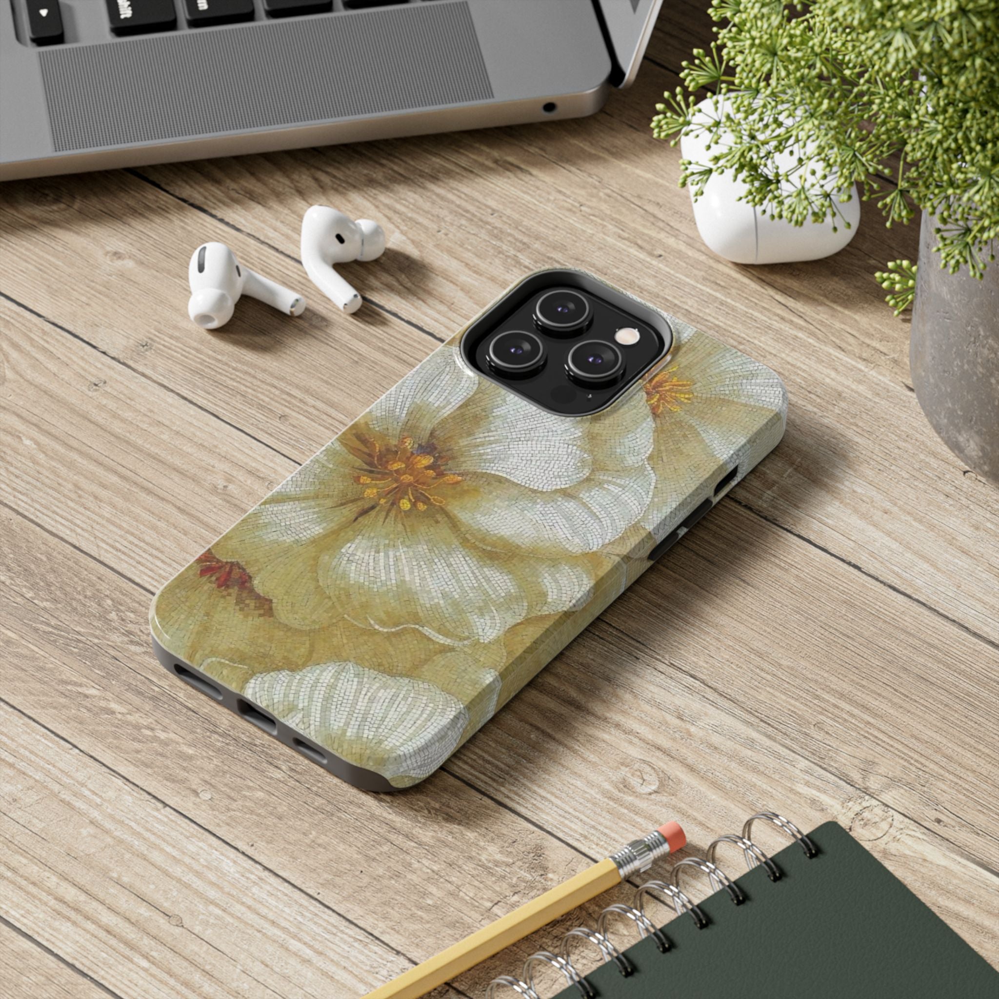 Tough Phone Case — Vintage White Floral Protective Cover