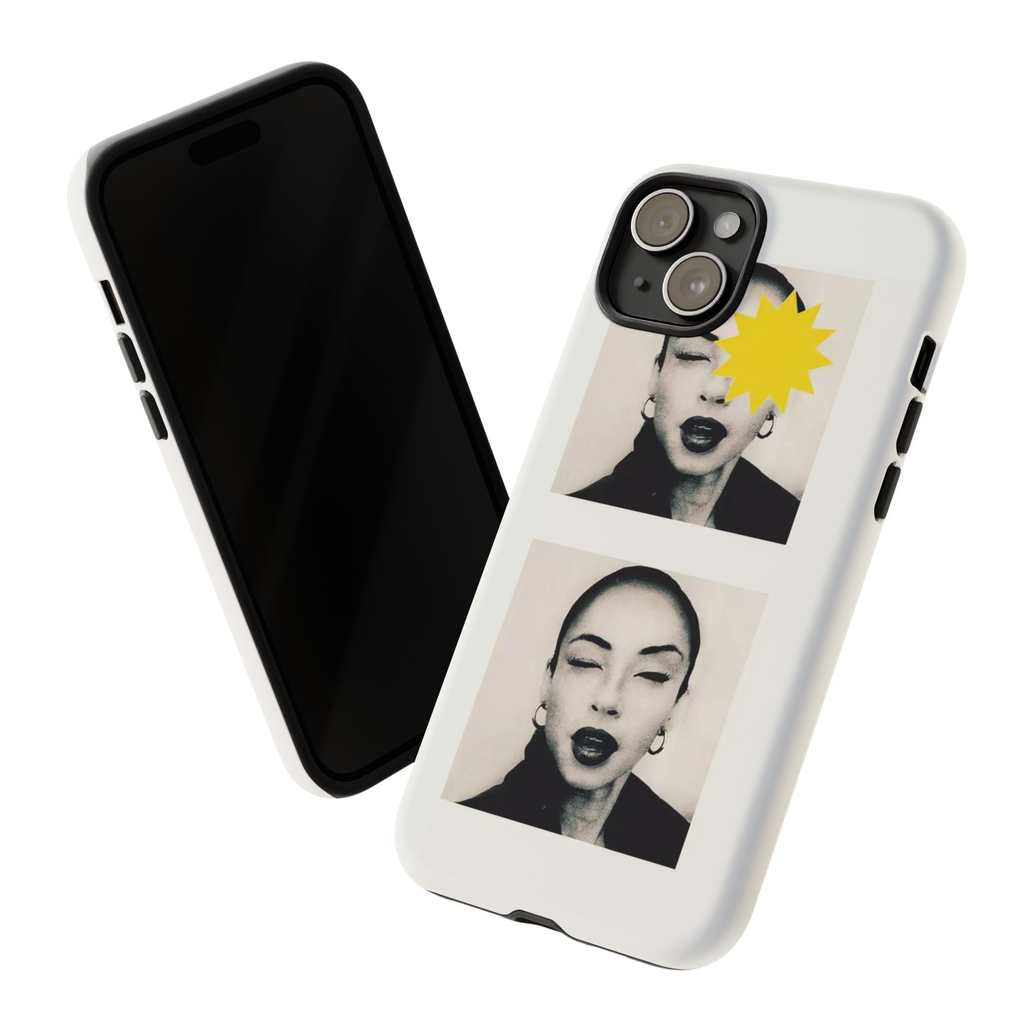 SADE Phone Case — Retro Black & White Portrait with Yellow Sunburst