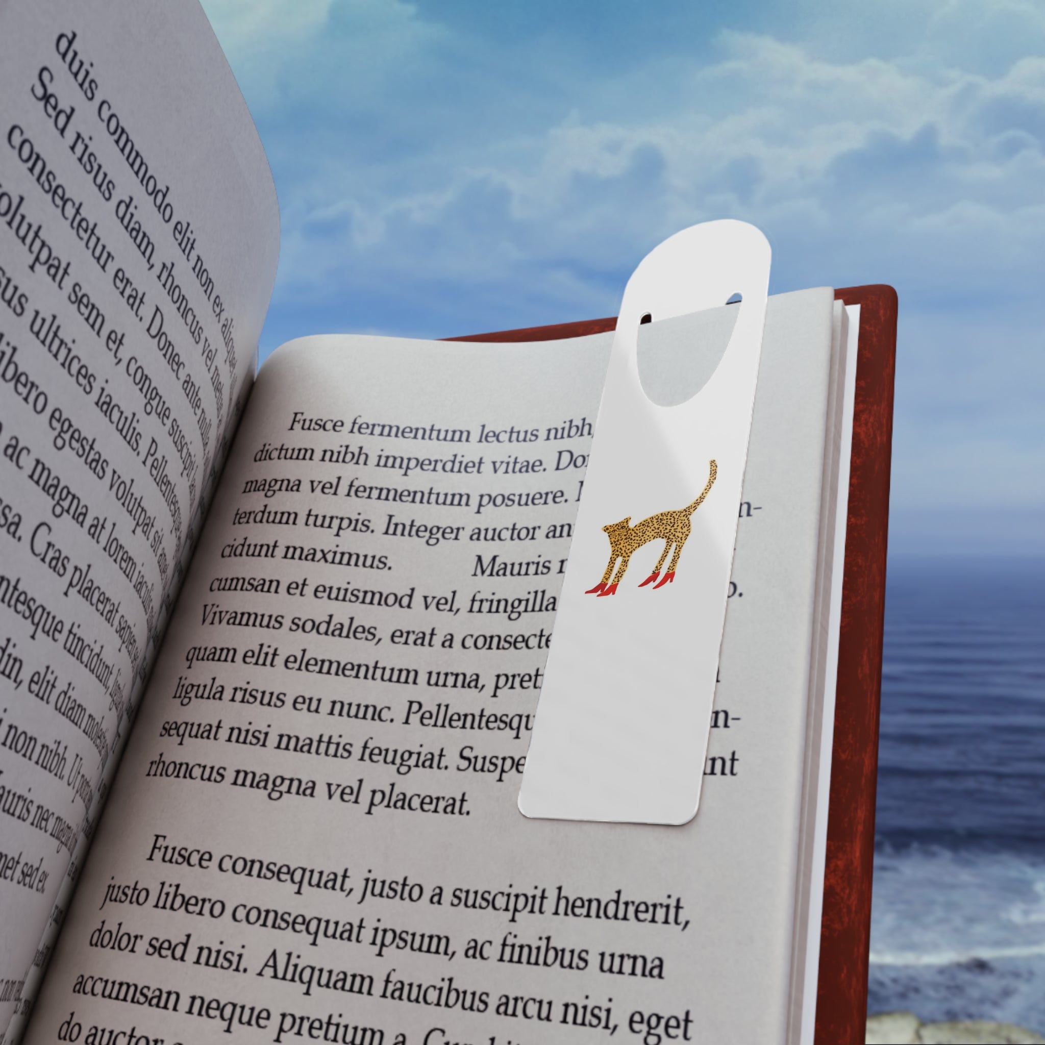 Leopard in Red Heels Bookmark — Glam Cat Metal Page Marker