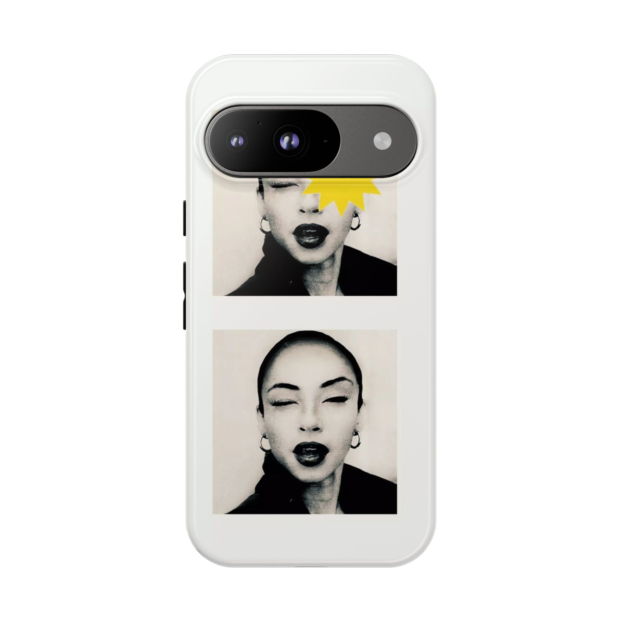 SADE Phone Case — Retro Black & White Portrait with Yellow Sunburst