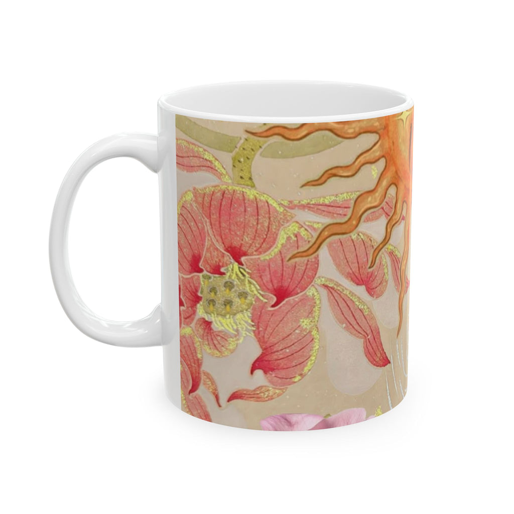 Sun & Koi Ceramic Mug — Botanical Boho Floral Coffee Cup (11oz/15oz)